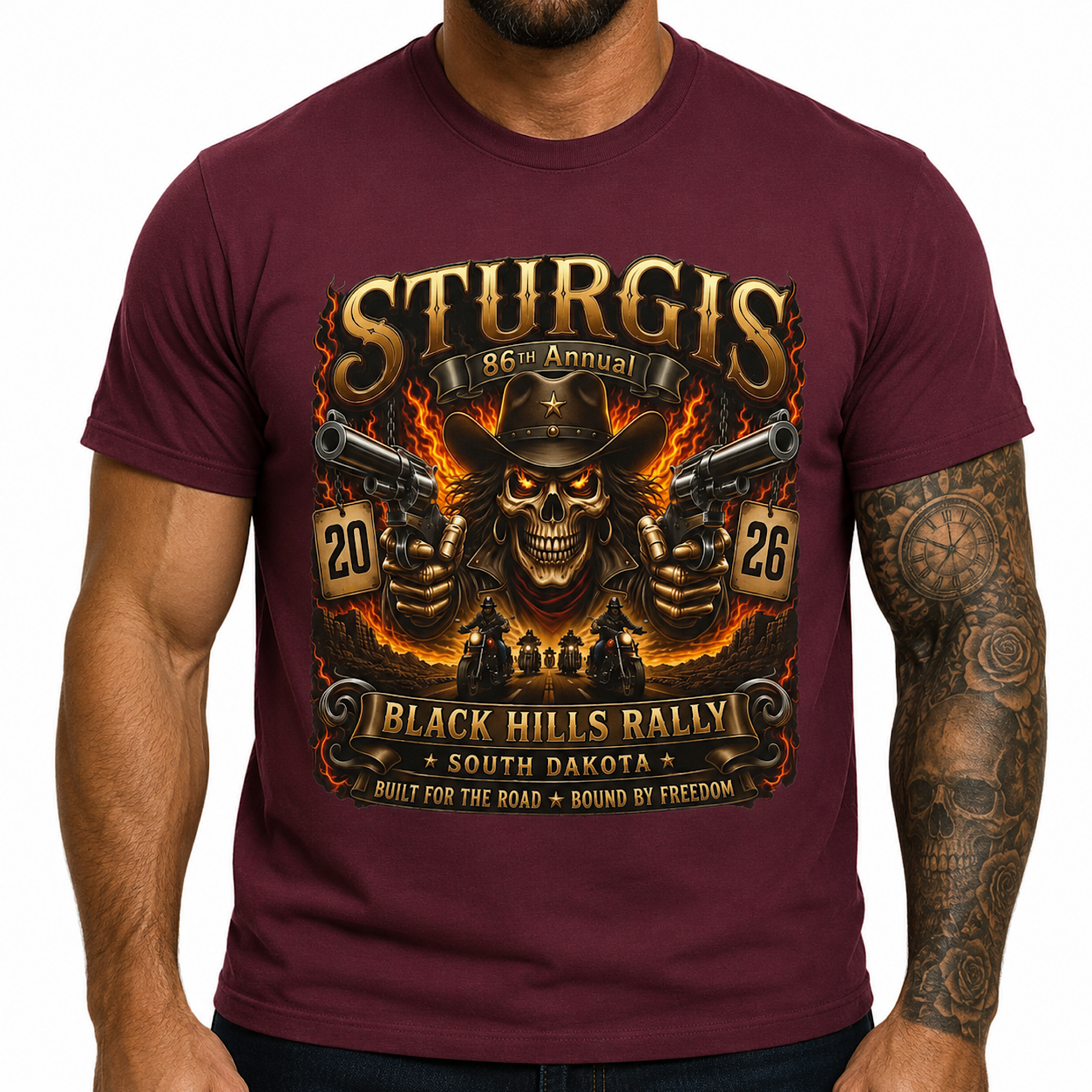 Sturgis 2026 Black Hills Rally 86th Annual Motorcycle Skull Biker T-Shirt color preview 3