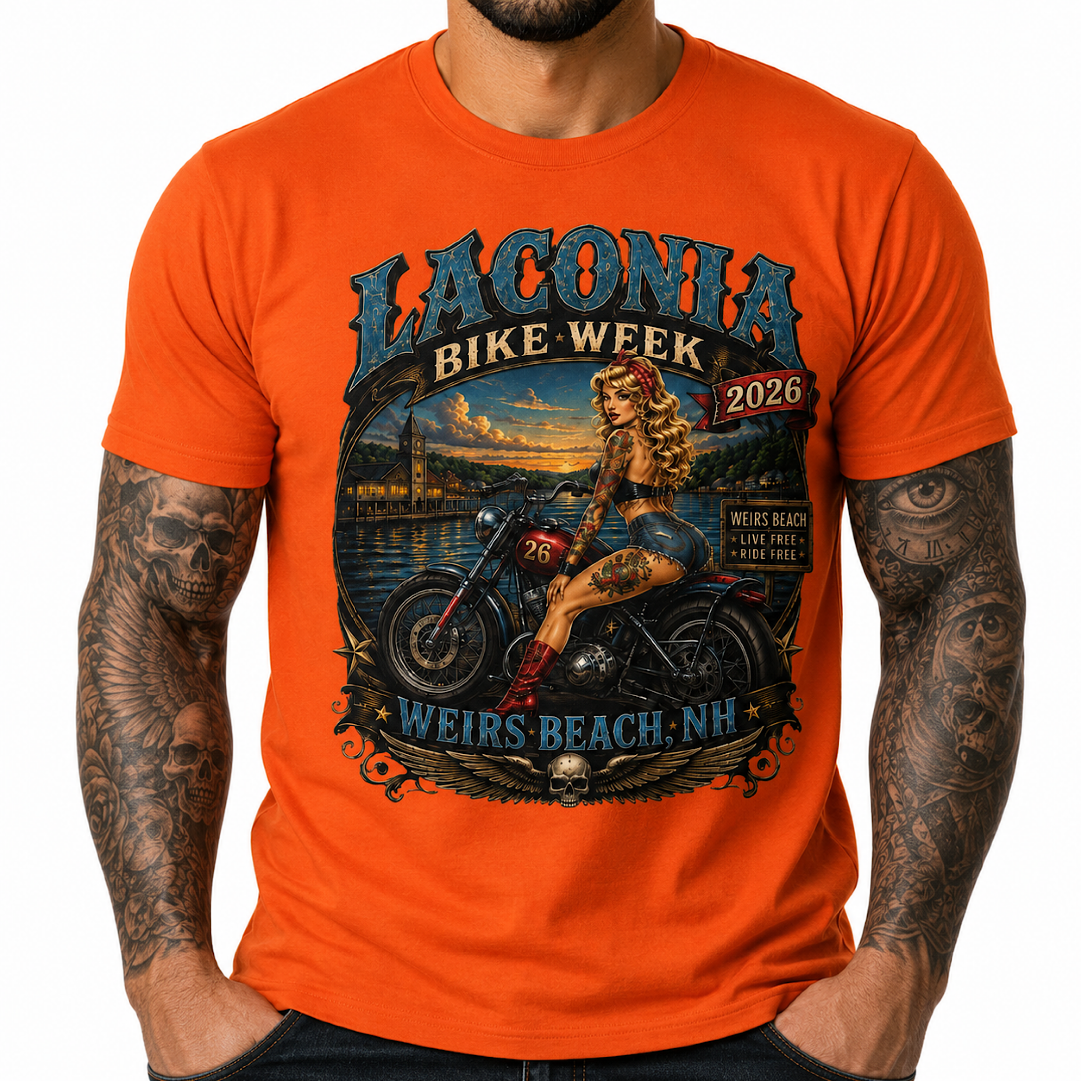 Laconia Bike Week 2026 Weirs Beach NH Motorcycle Rally Biker T-Shirt color preview 2