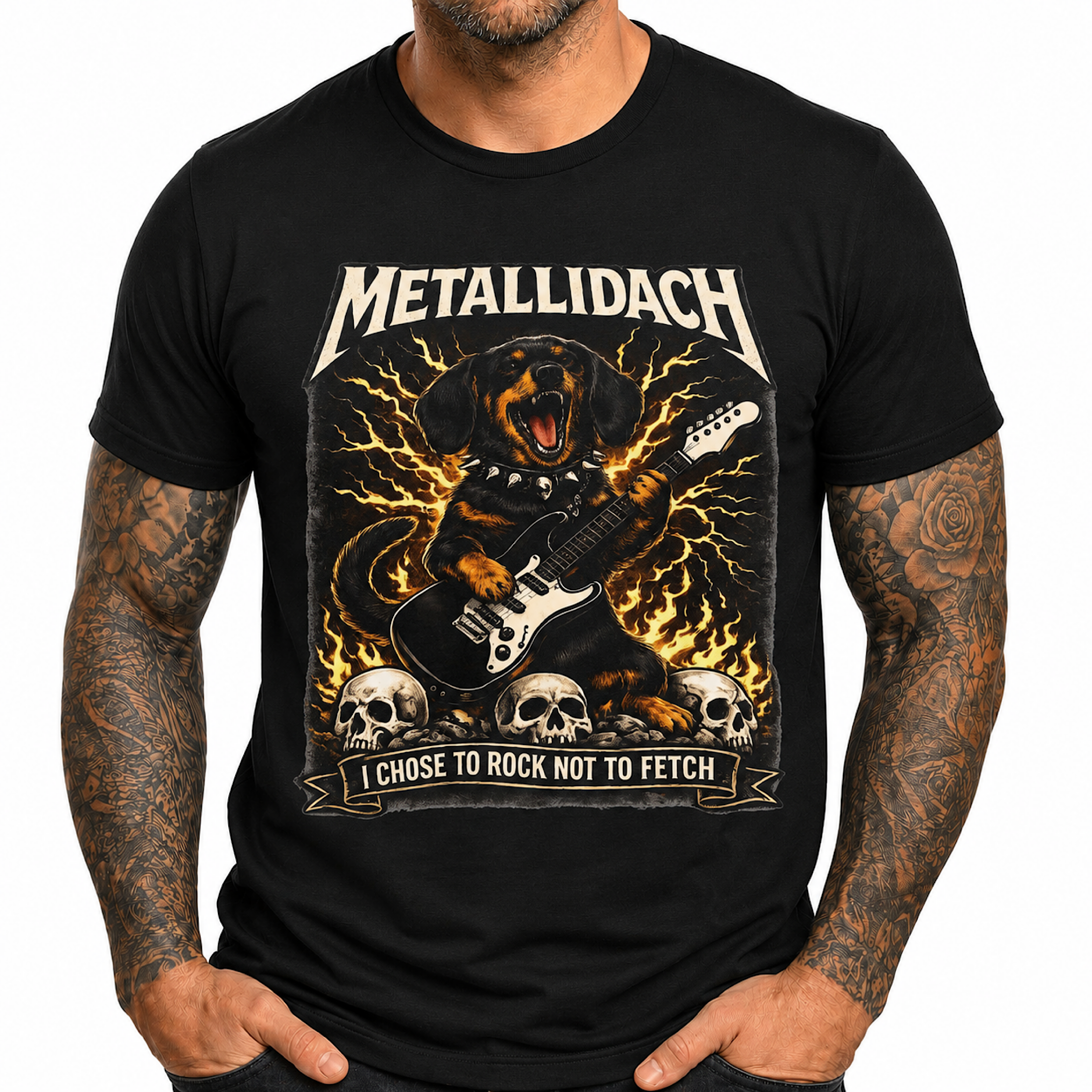 Heavy Metal Dachshund Shirt Rock Guitar Funny Unisex Wiener Dog T-Shirt color preview 2