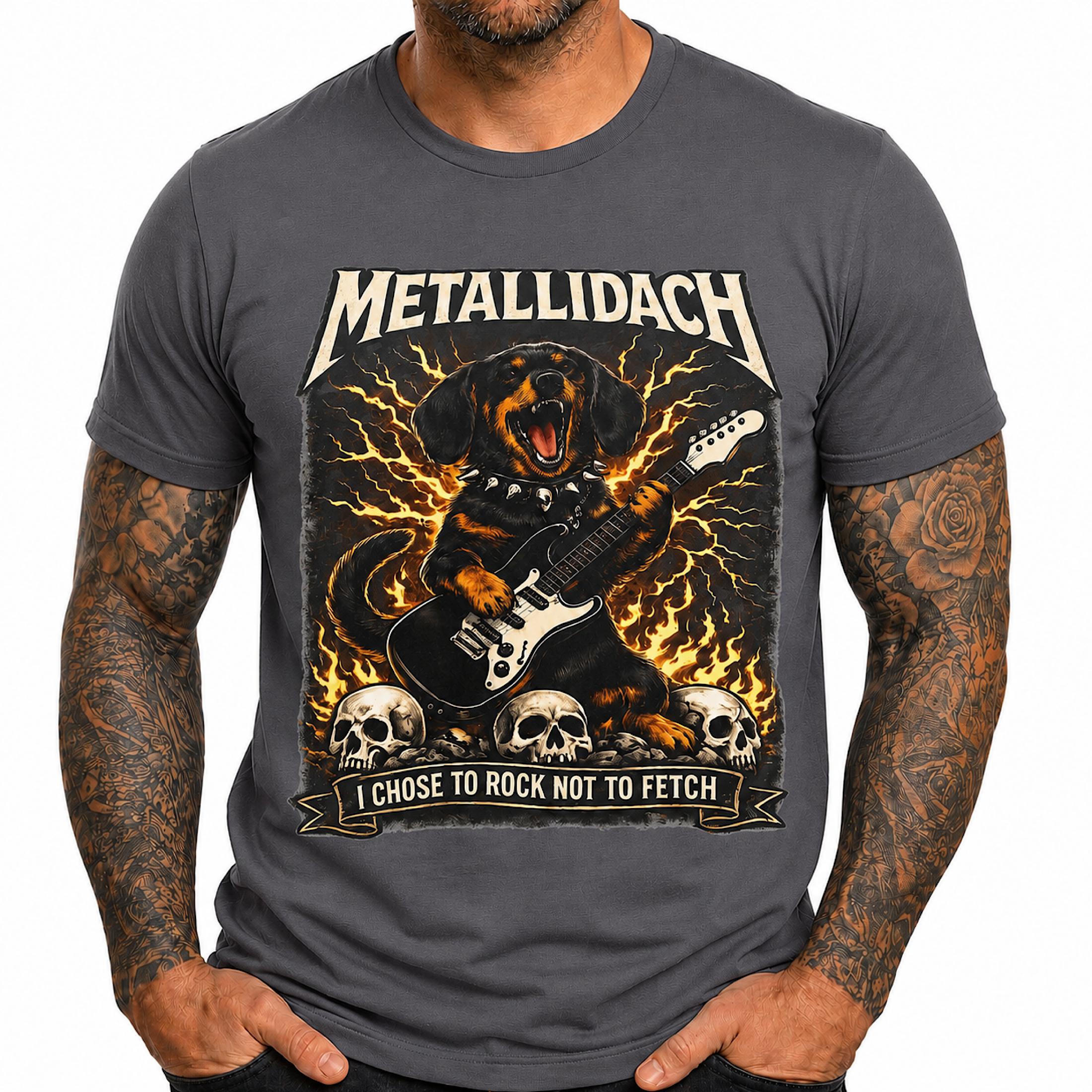 Heavy Metal Dachshund Shirt Rock Guitar Funny Unisex Wiener Dog T-Shirt color preview 4
