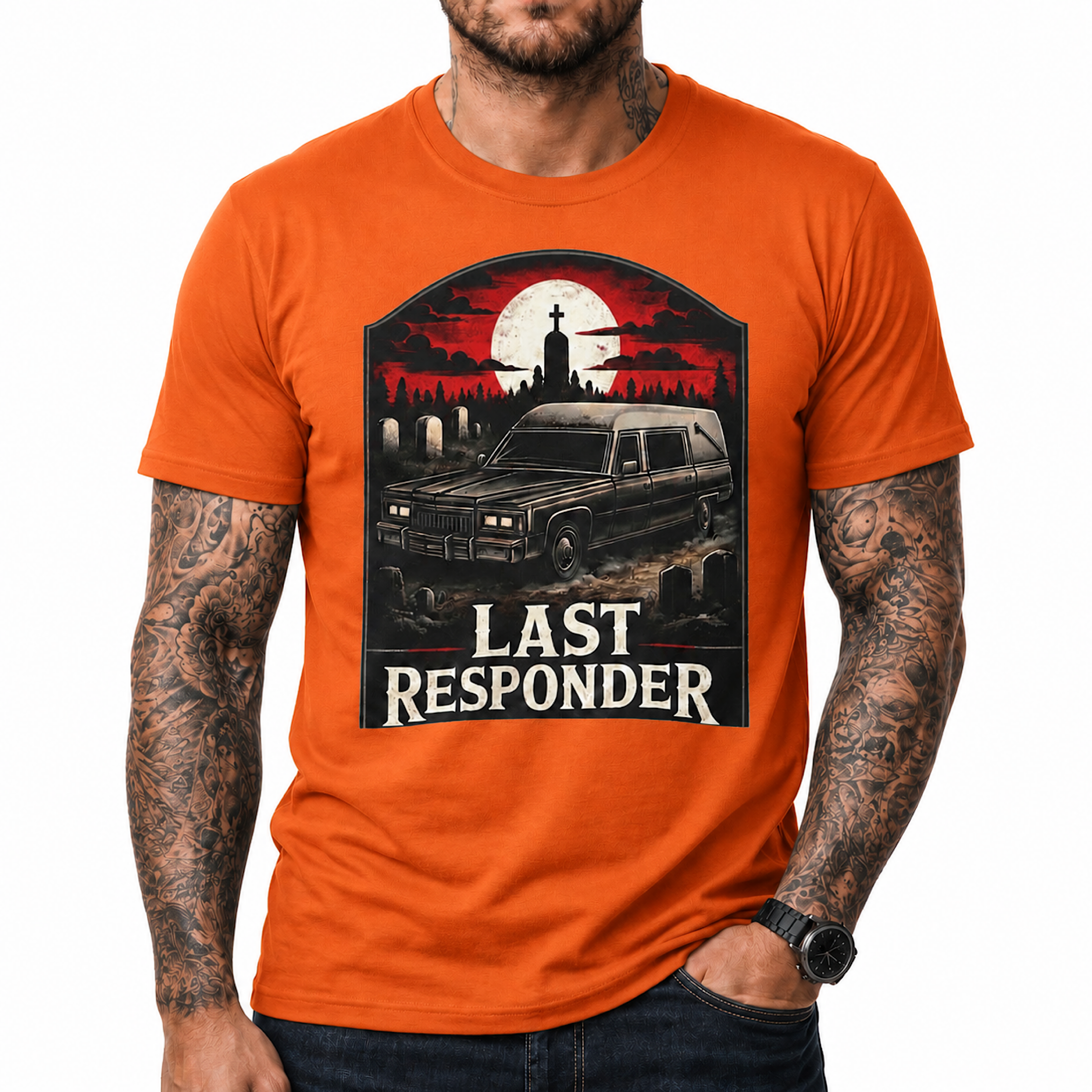 Last Responder Hearse Shirt Halloween Funeral Director Goth Cemetery Tee color preview 4