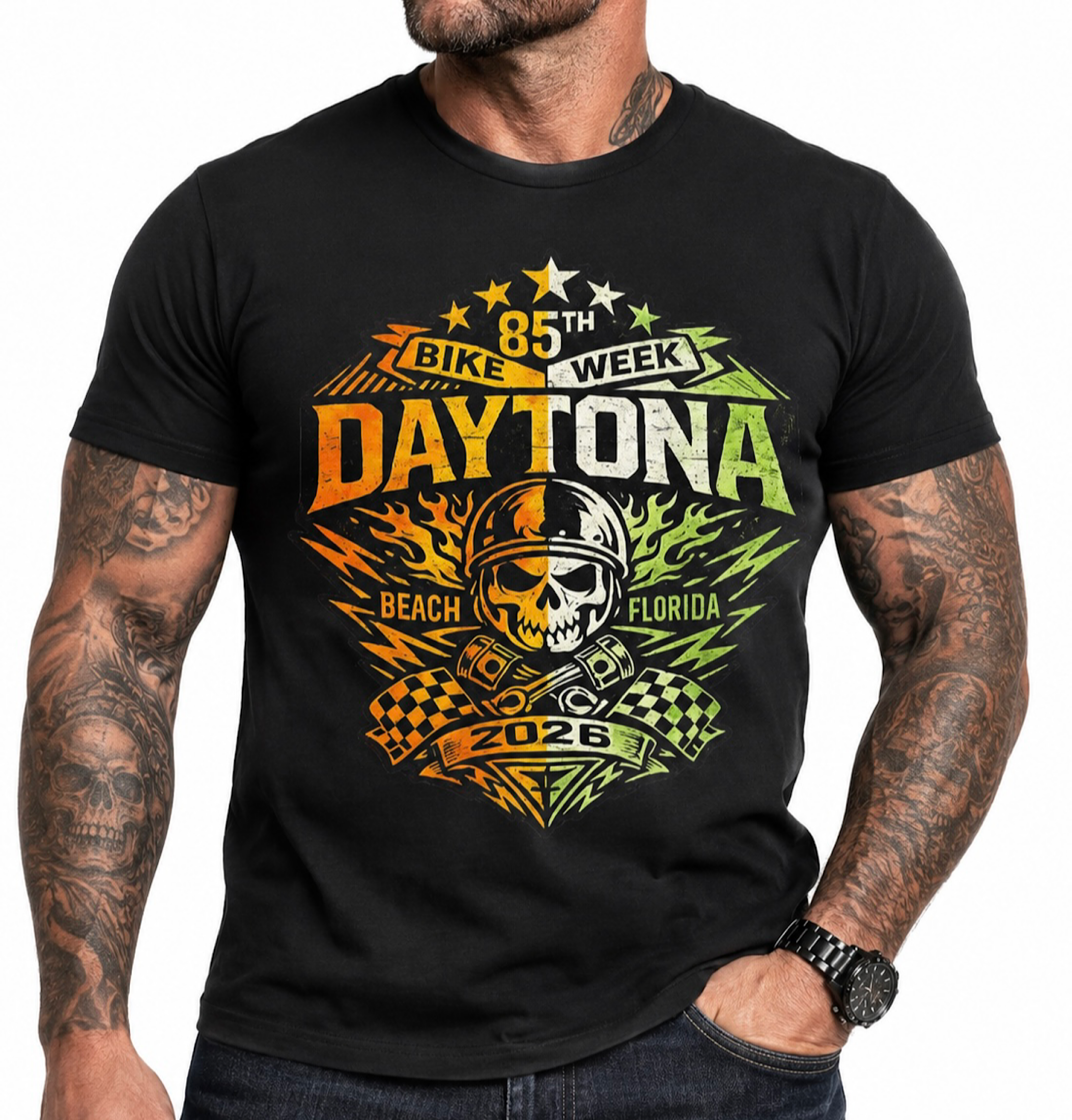 Daytona Bike Week 2026 Shirt 85th Anniversary Florida Biker Tee color preview 2