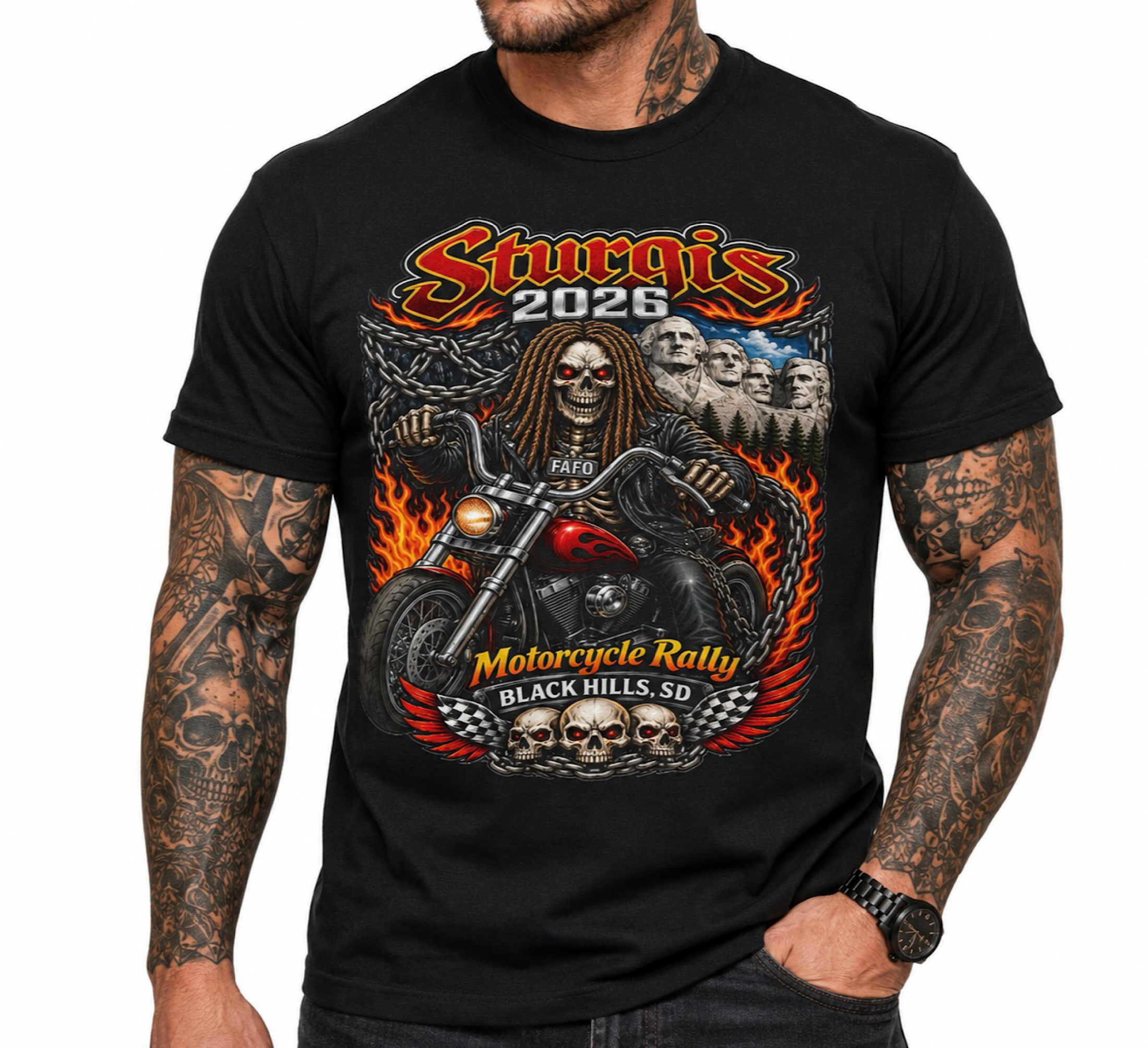 Sturgis 2026 Motorcycle Rally Shirt Black Hills SD Biker Skull Tee color preview 2