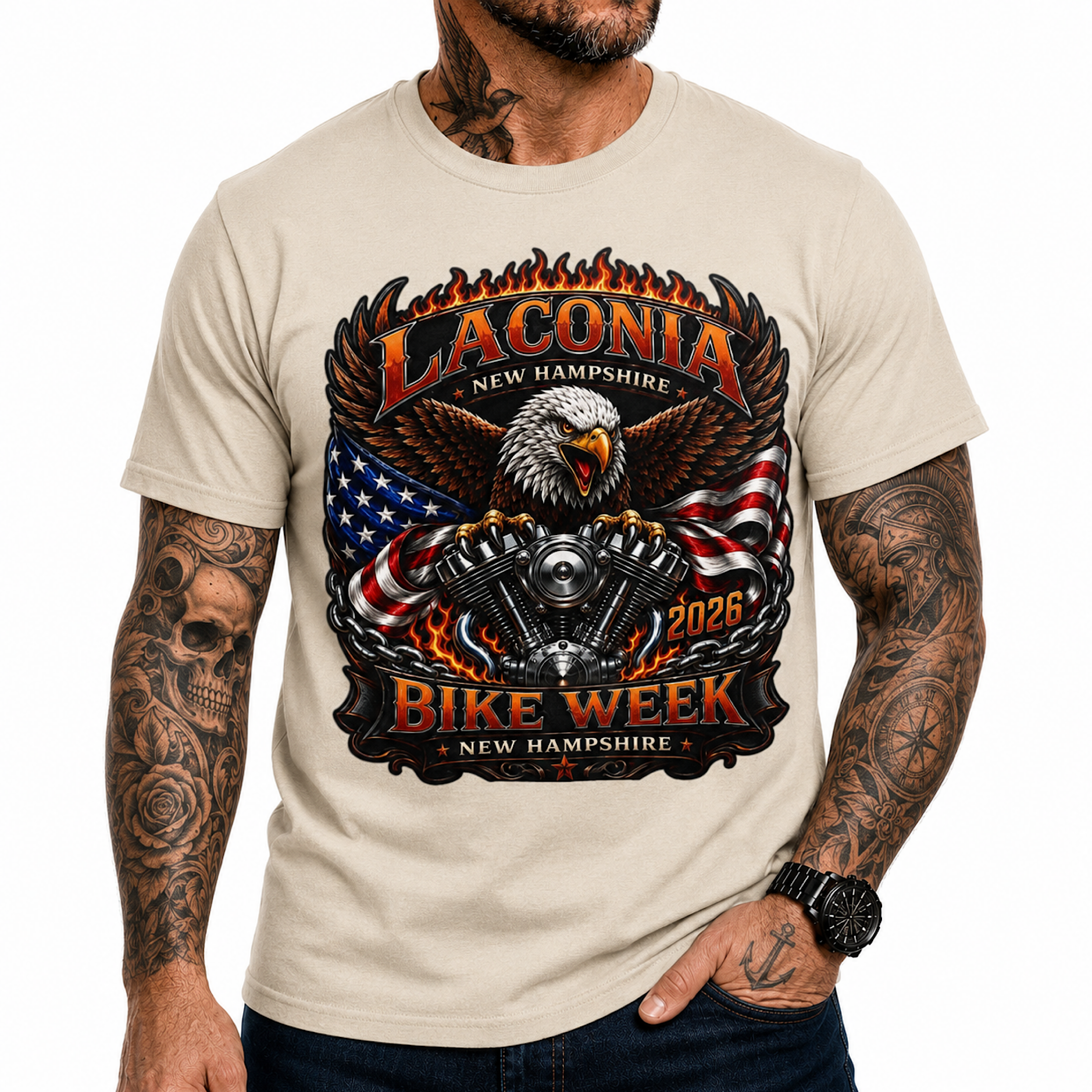 Laconia Bike Week 2026 New Hampshire Eagle Biker Motorcycle T-Shirt color preview 2