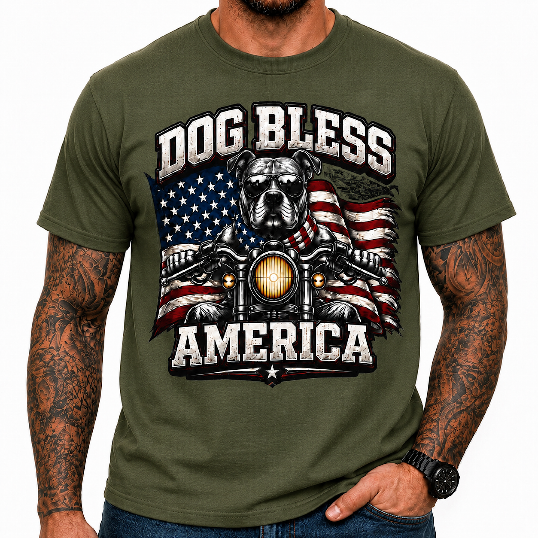 Dog Bless America Pit Bull Patriotic USA Dog Lover Motorcycle Shirt color preview 3