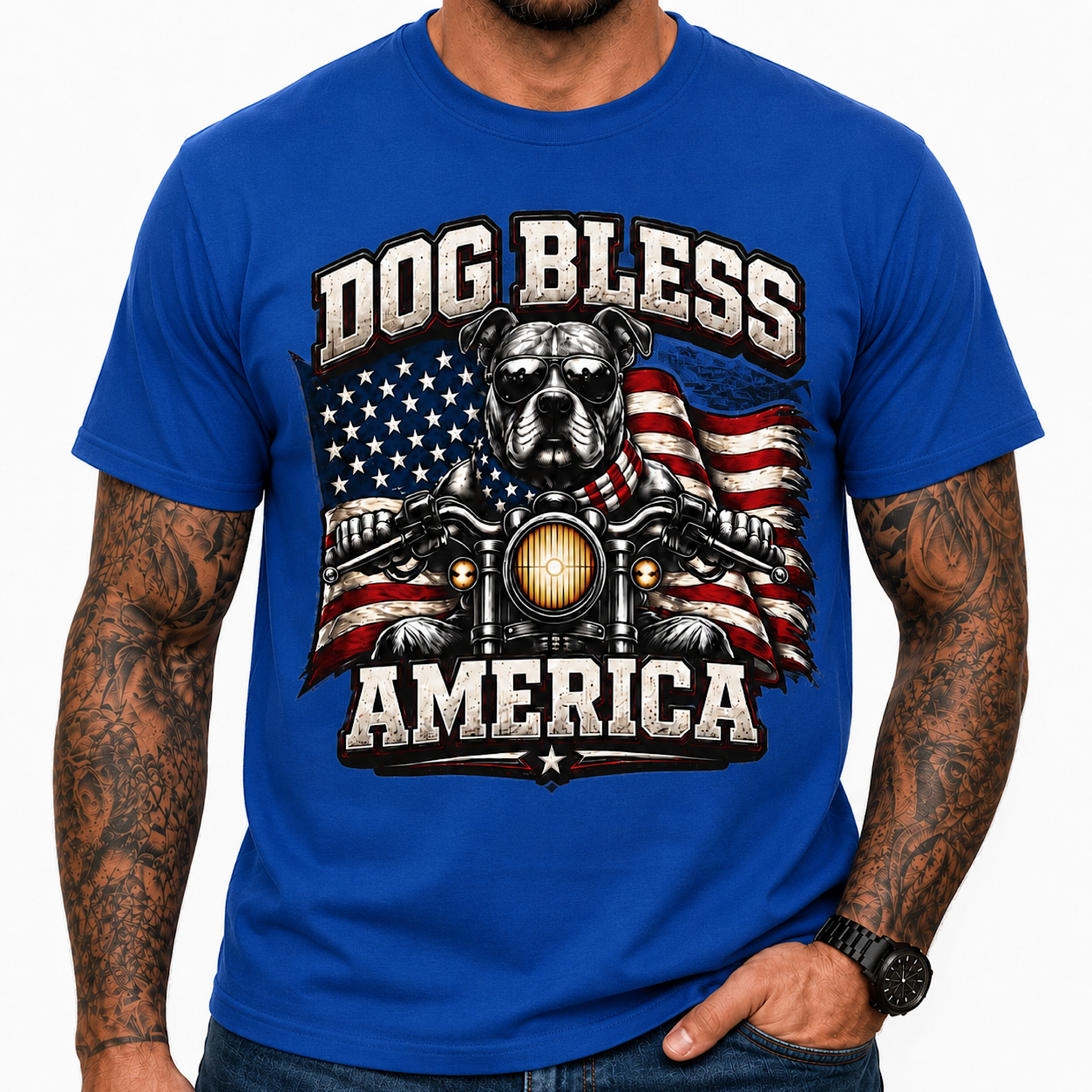 Dog Bless America Pit Bull Patriotic USA Dog Lover Motorcycle Shirt color preview 4