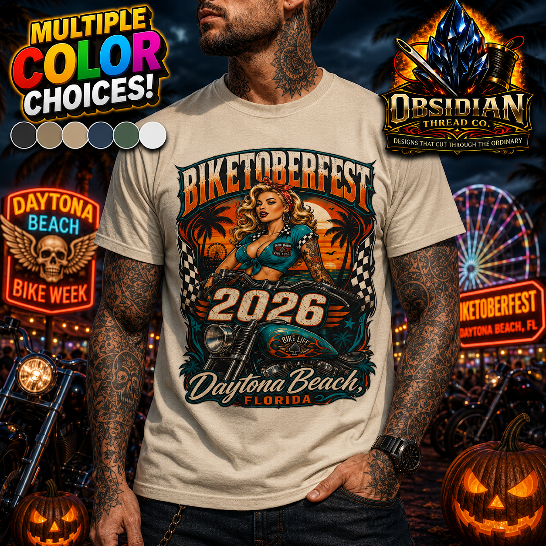 Biketoberfest 2026 Shirt Biker Daytona Beach Florida Motorcycle T USA No Harley color preview 3