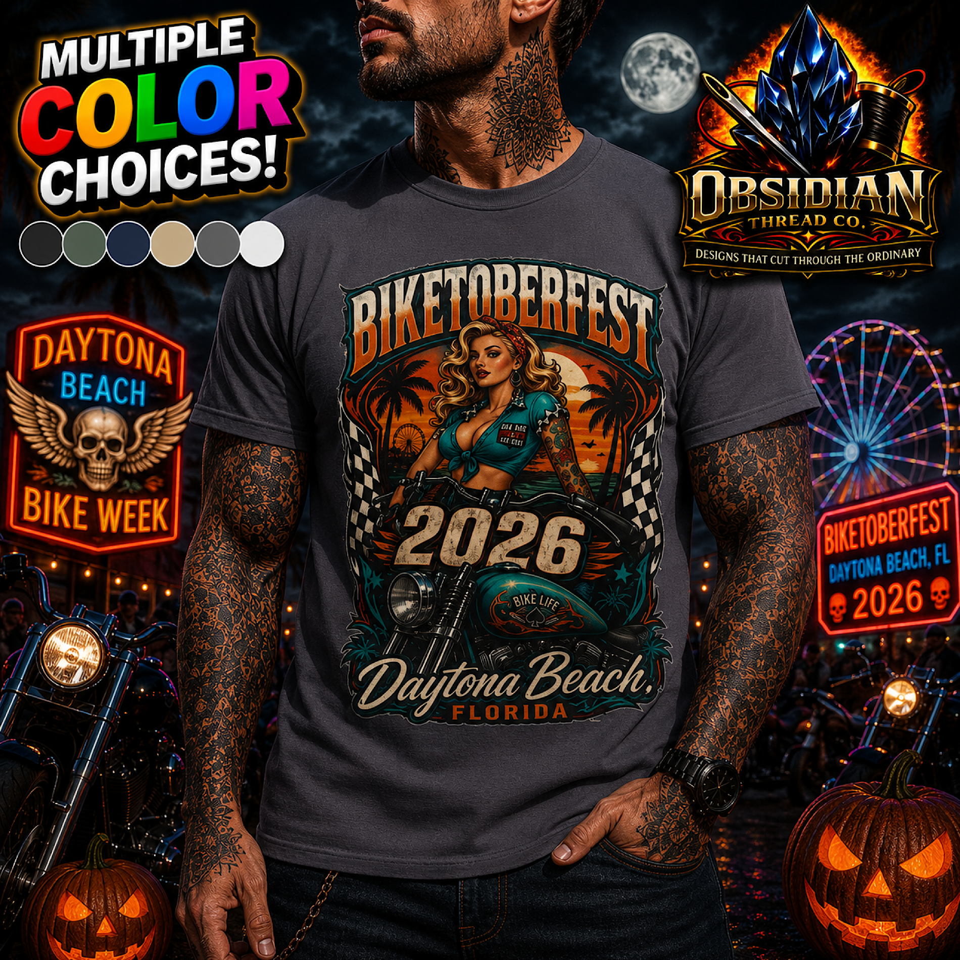 Biketoberfest 2026 Shirt Biker Daytona Beach Florida Motorcycle T USA No Harley color preview 2