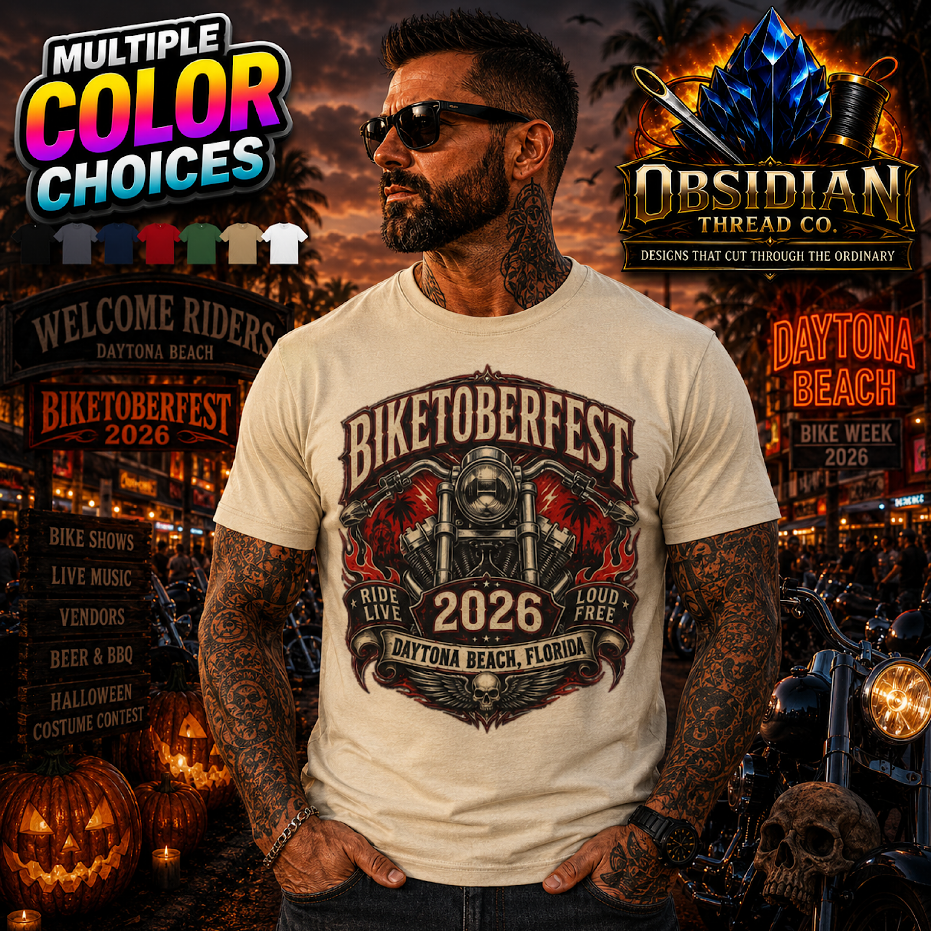 Biketoberfest 2026 Shirt Daytona Beach Florida Motorcycle Rally Biker Tee USA color preview 3