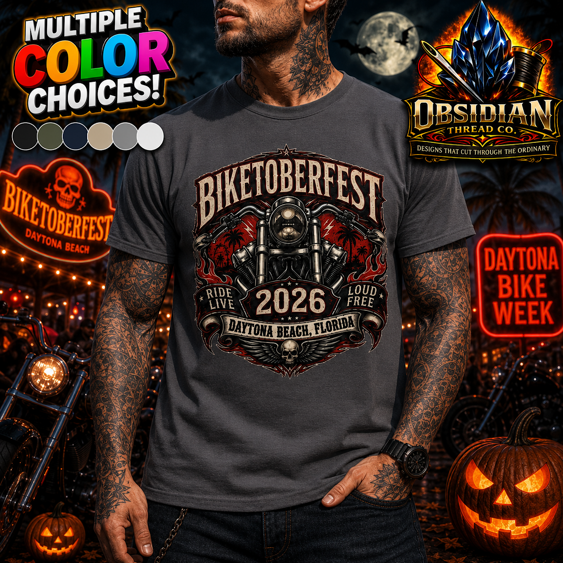 Biketoberfest 2026 Shirt Daytona Beach Florida Motorcycle Rally Biker Tee USA color preview 2