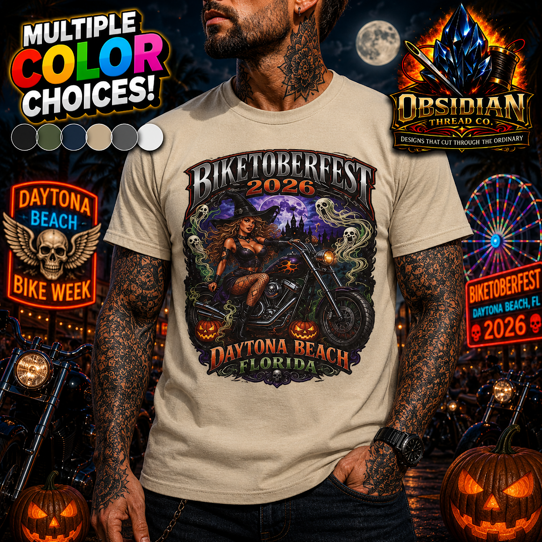 Biketoberfest 2026 Shirt Halloween Witch Daytona Beach Florida Biker Tee USA color preview 4