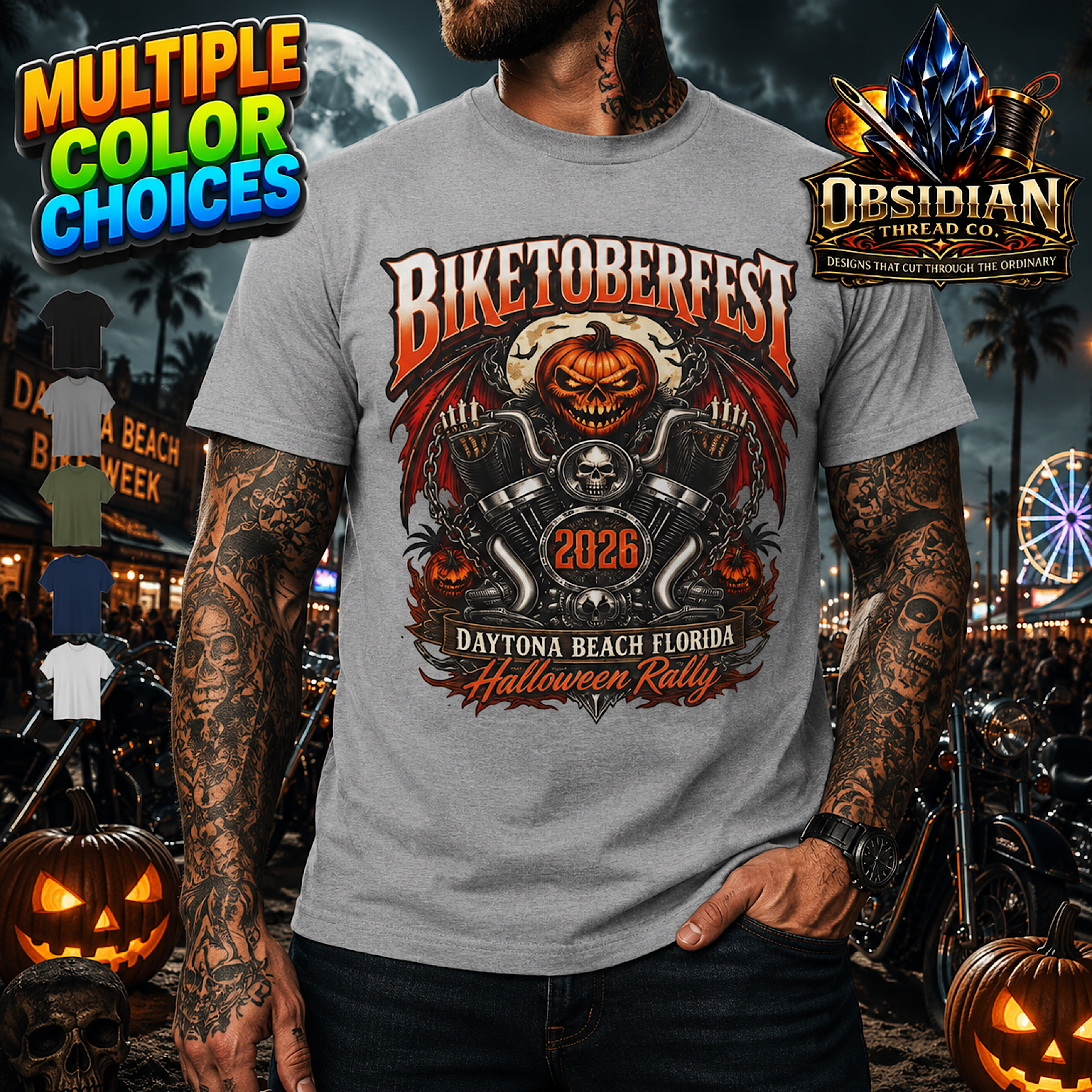 Biketoberfest 2026 Shirt Halloween Skull Daytona Beach Florida Biker Tee USA color preview 4