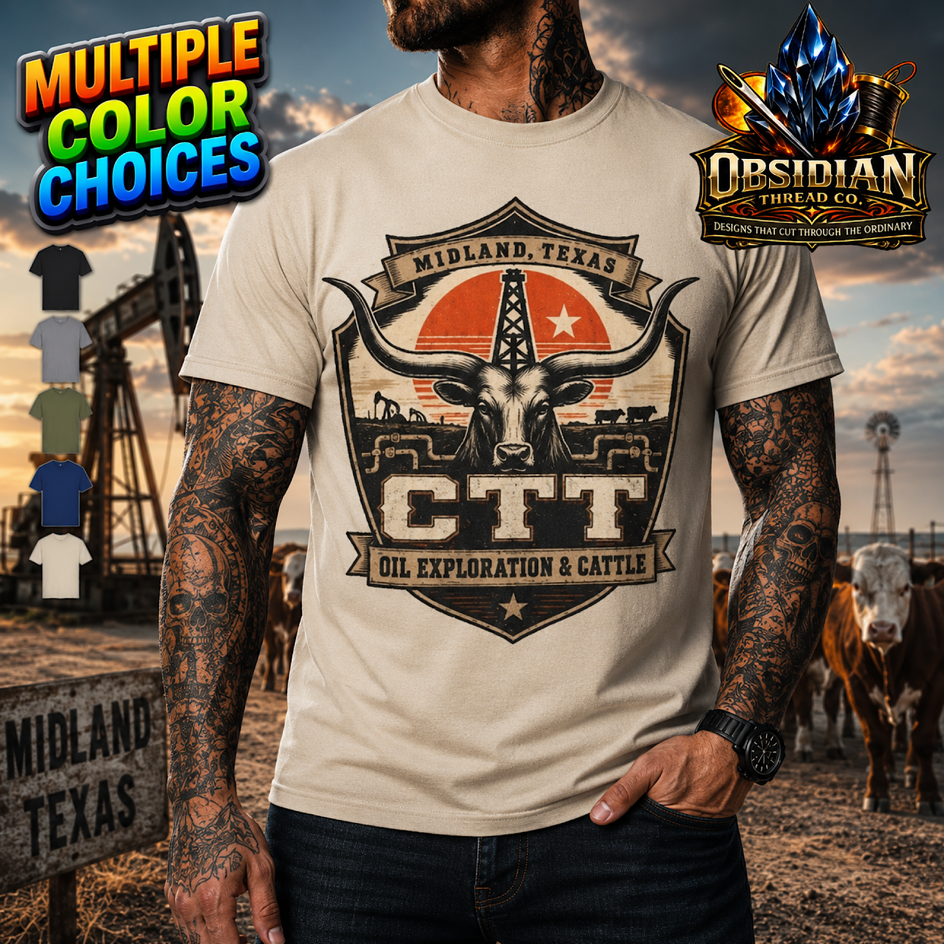 CTT Oil Exploration &amp; Cattle Texas Landman M-Tex Oil Company Patch T-Shirt product preview