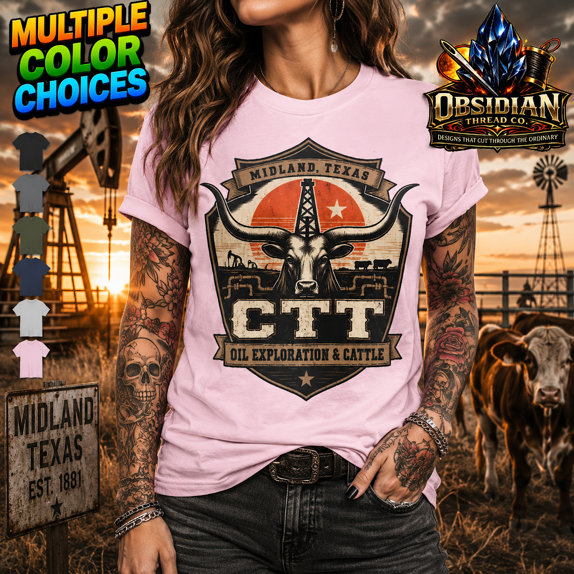 CTT Oil Exploration &amp; Cattle Texas Landman M-Tex Oil Company Patch T-Shirt color preview 2