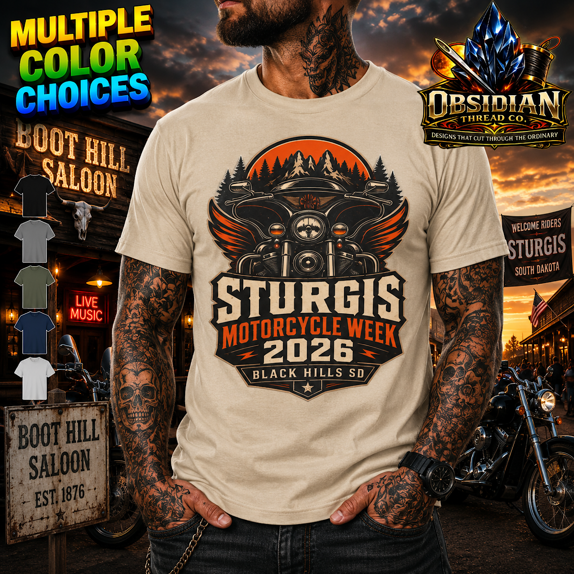 Sturgis Motorcycle Week 2026 Shirt Black Hills SD Biker Rally Saloon Tee No HD color preview 2