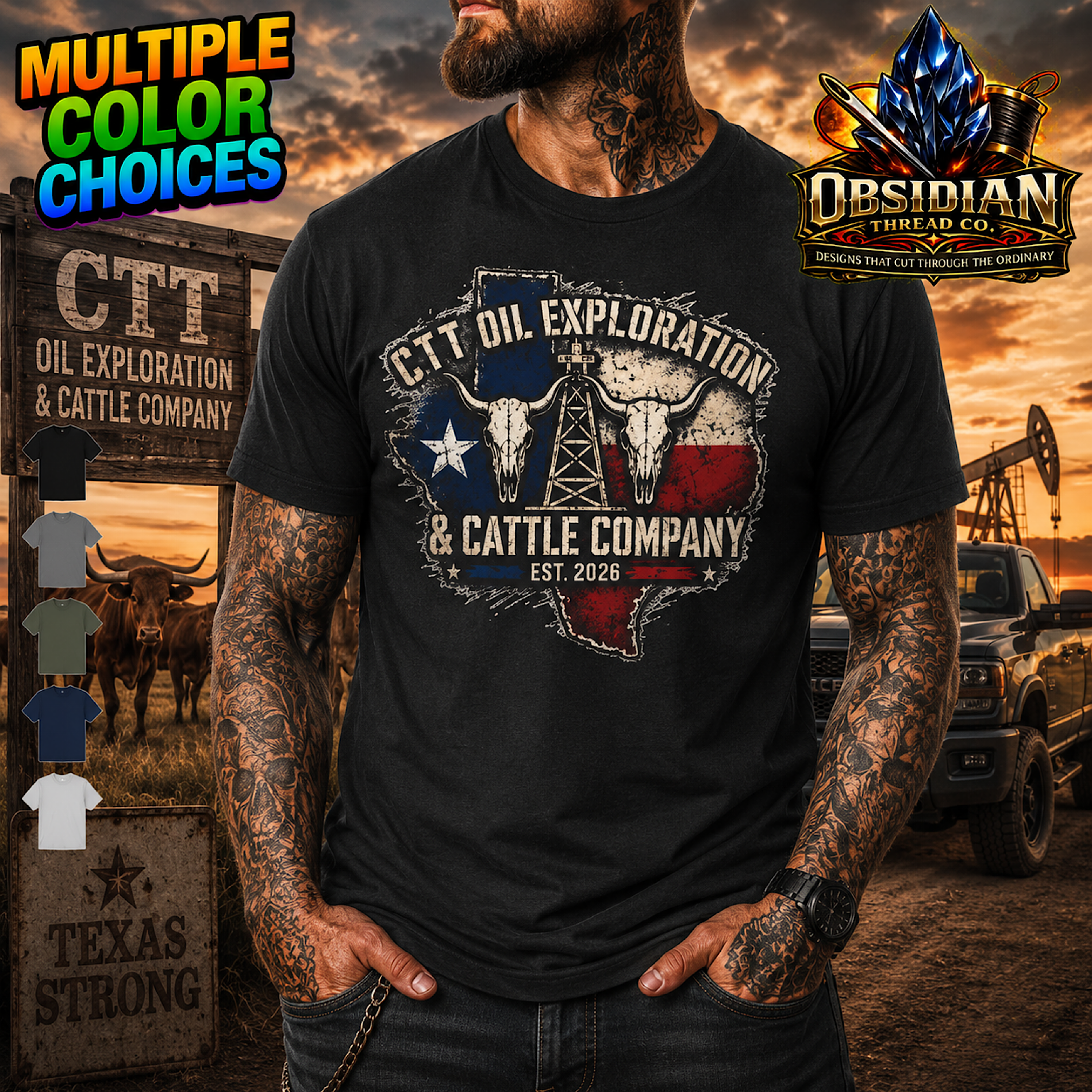 CTT Oil Exploration &amp; Cattle Texas Landman M-Tex Patch Cafe T-Shirt product preview
