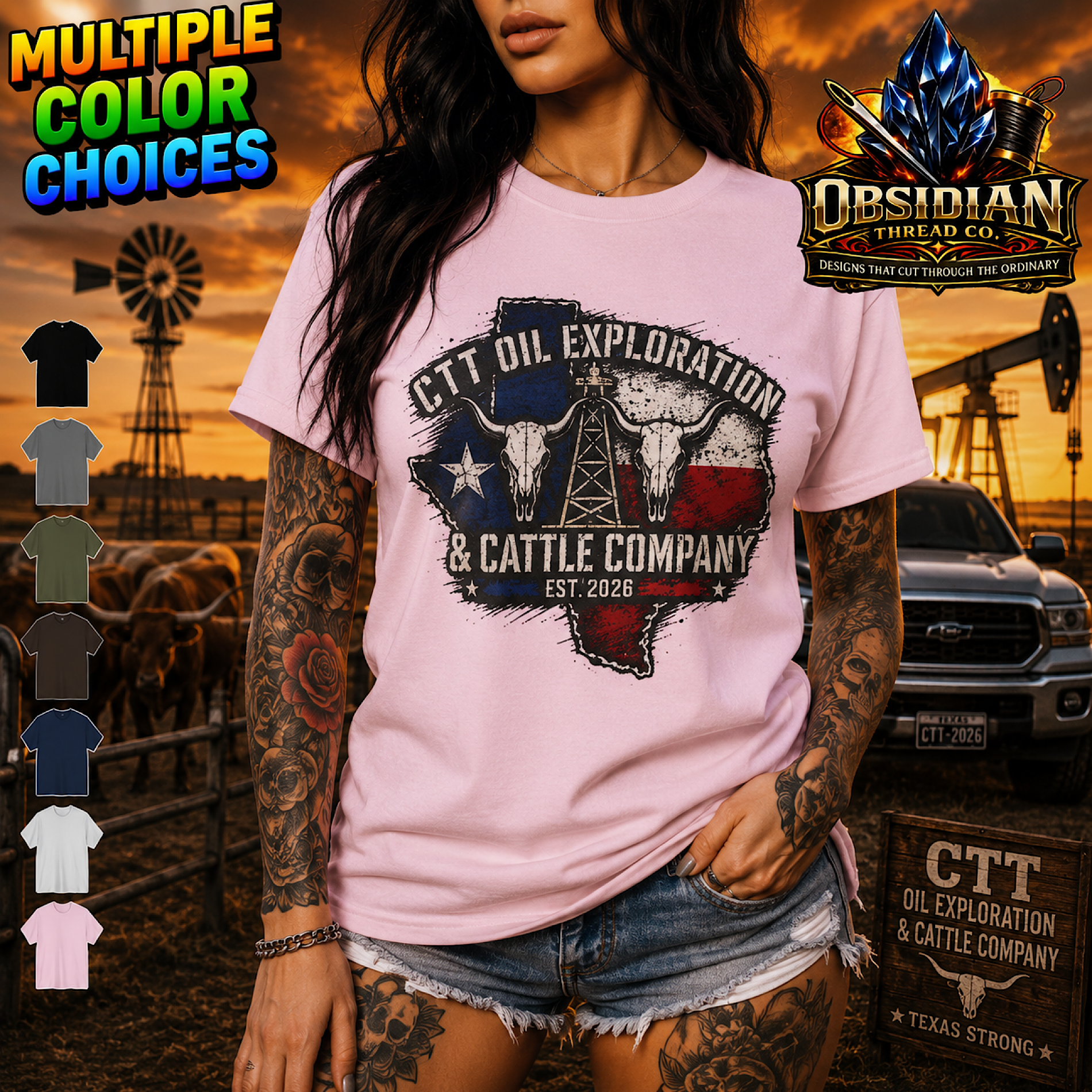 CTT Oil Exploration &amp; Cattle Texas Landman M-Tex Patch Cafe T-Shirt color preview 3