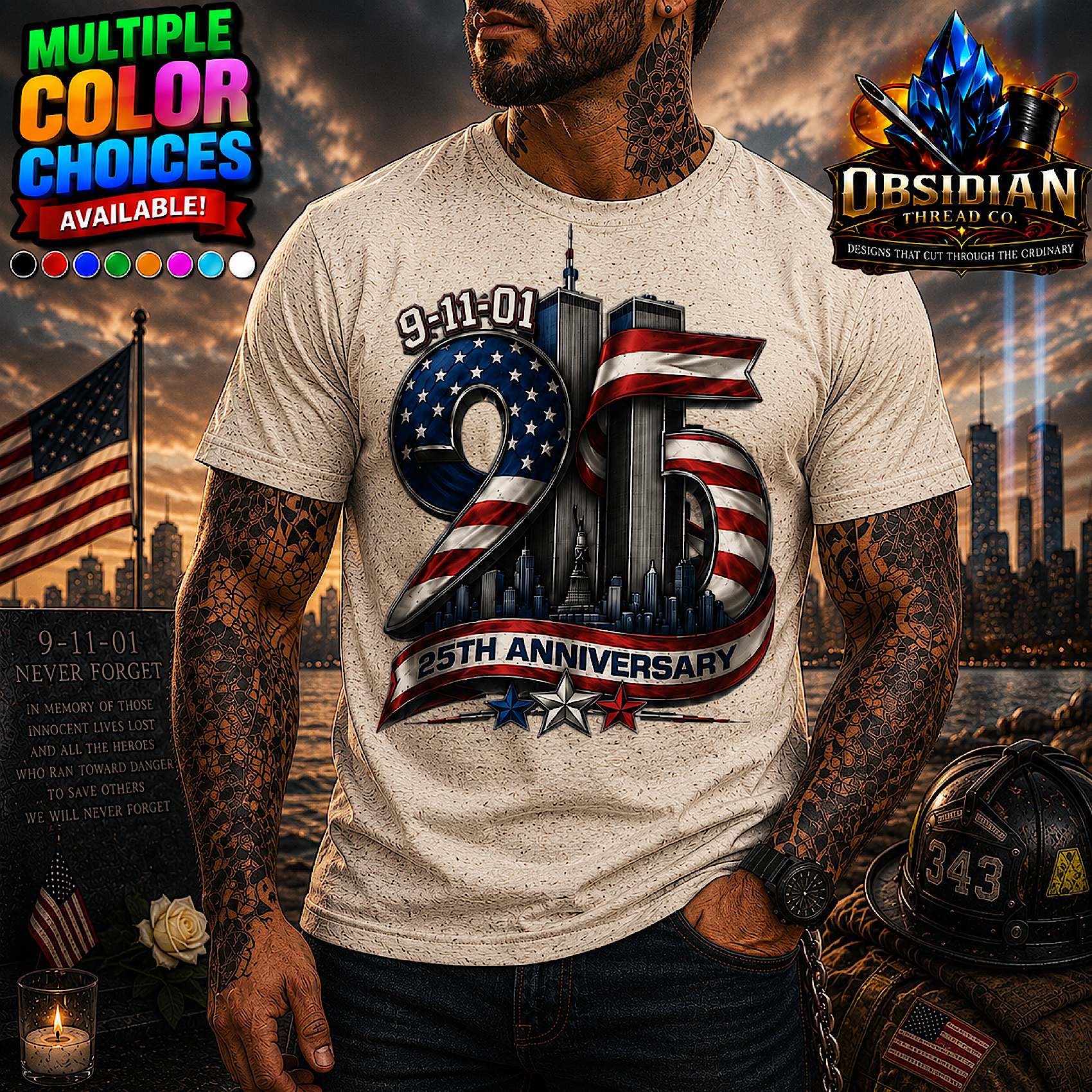 9/11 25th Anniversary Shirt Never Forget Patriot Day USA Memorial Tribute Tee color preview 4