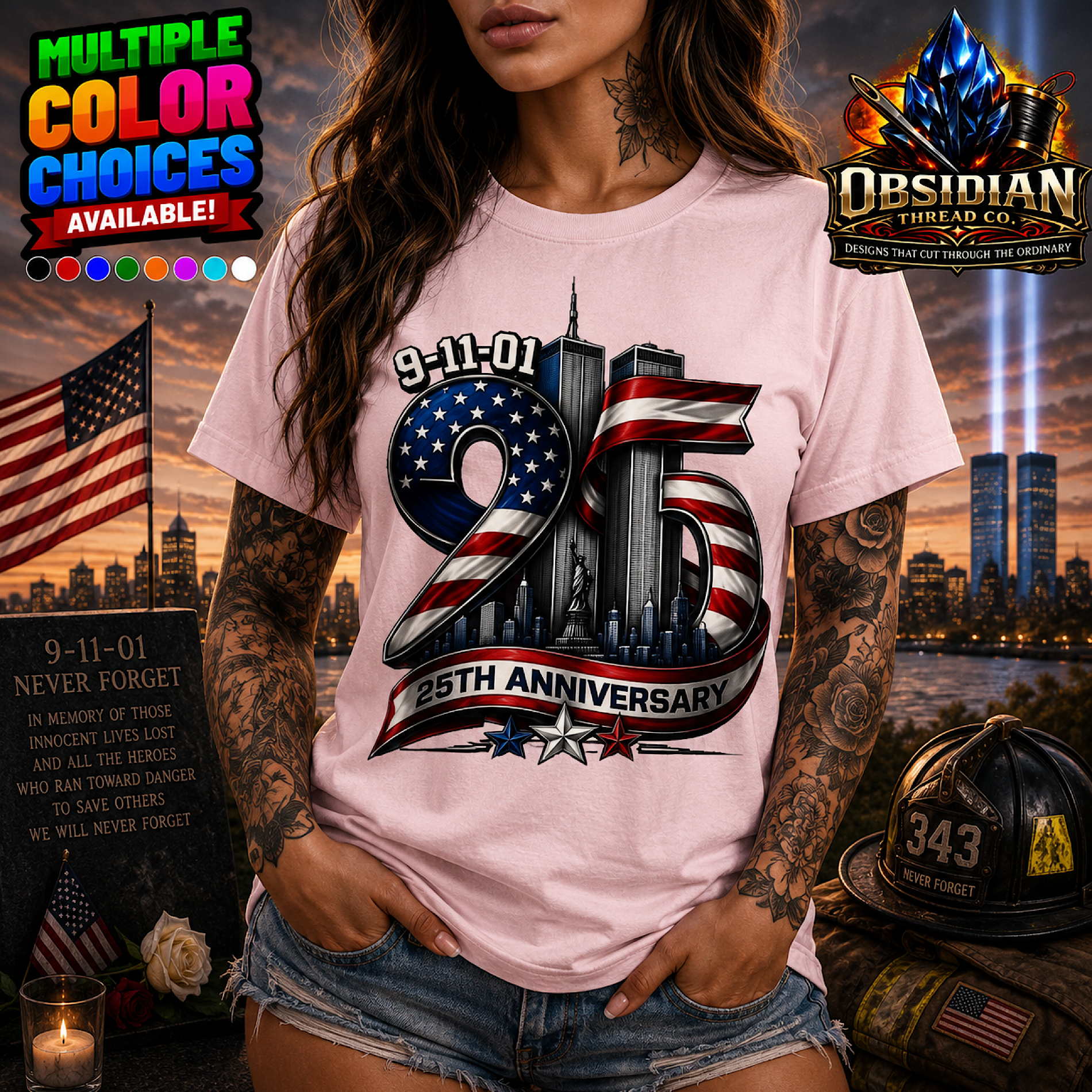 9/11 25th Anniversary Shirt Never Forget Patriot Day USA Memorial Tribute Tee color preview 3