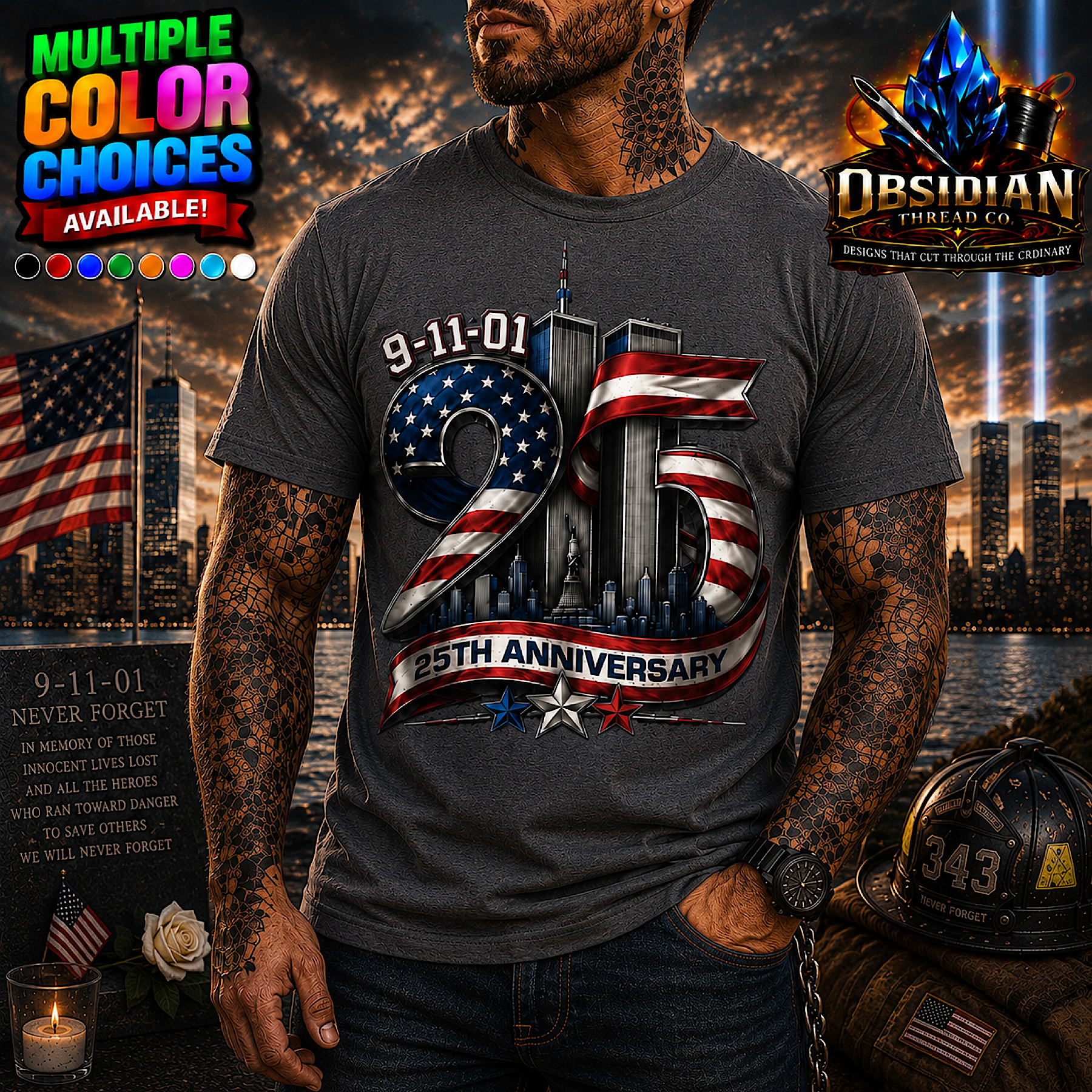 9/11 25th Anniversary Shirt Never Forget Patriot Day USA Memorial Tribute Tee color preview 2