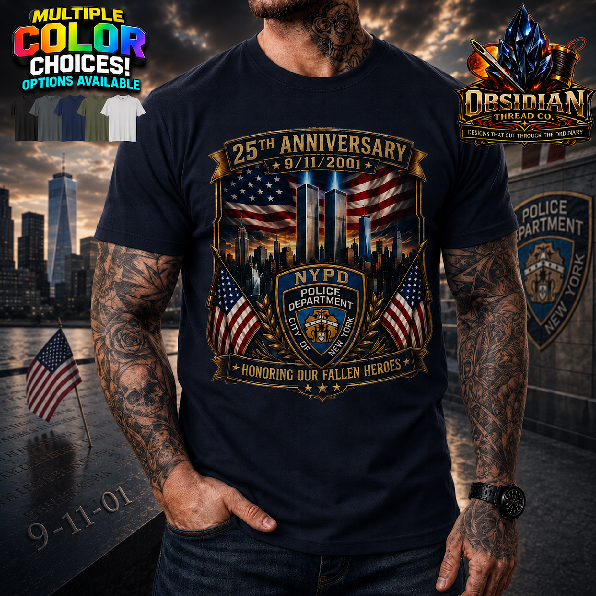 NYPD 9/11 25th Anniversary Shirt Never Forget Fallen Heroes Memorial Tribute color preview 4