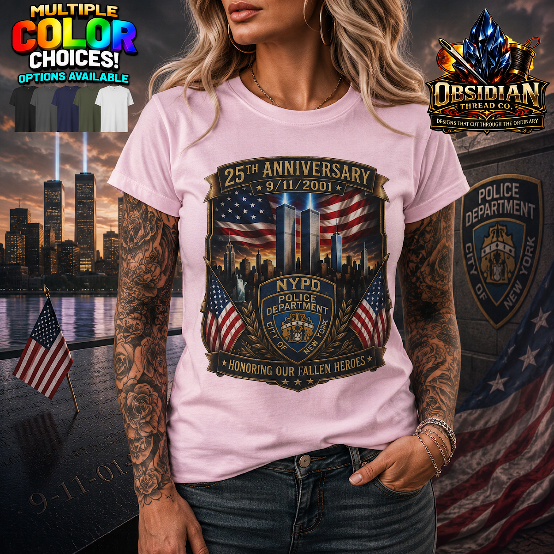 NYPD 9/11 25th Anniversary Shirt Never Forget Fallen Heroes Memorial Tribute color preview 3