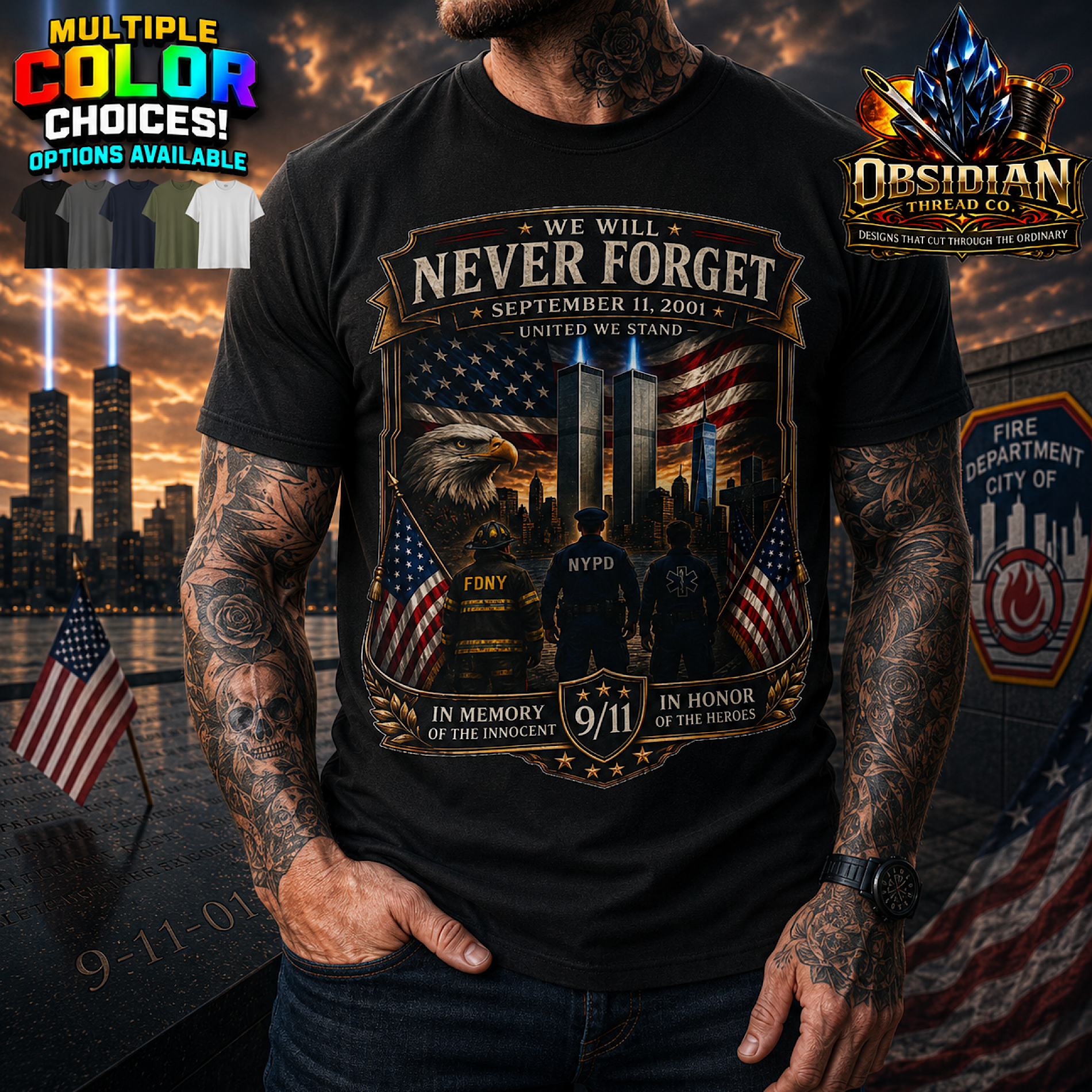 Never Forget 9/11 Shirt FDNY NYPD EMS Twin Towers Patriot Day Memorial Tee USA product preview