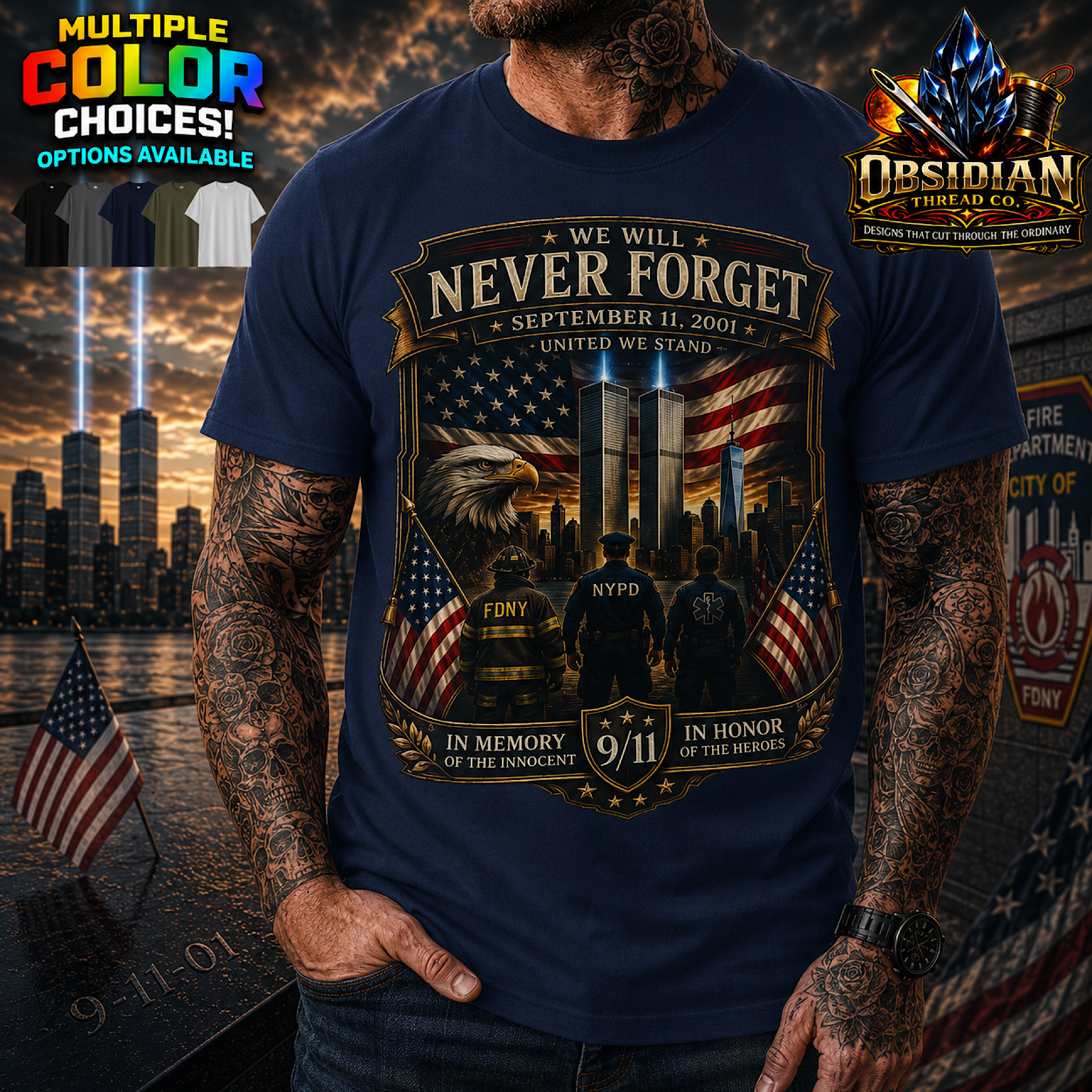 Never Forget 9/11 Shirt FDNY NYPD EMS Twin Towers Patriot Day Memorial Tee USA color preview 4