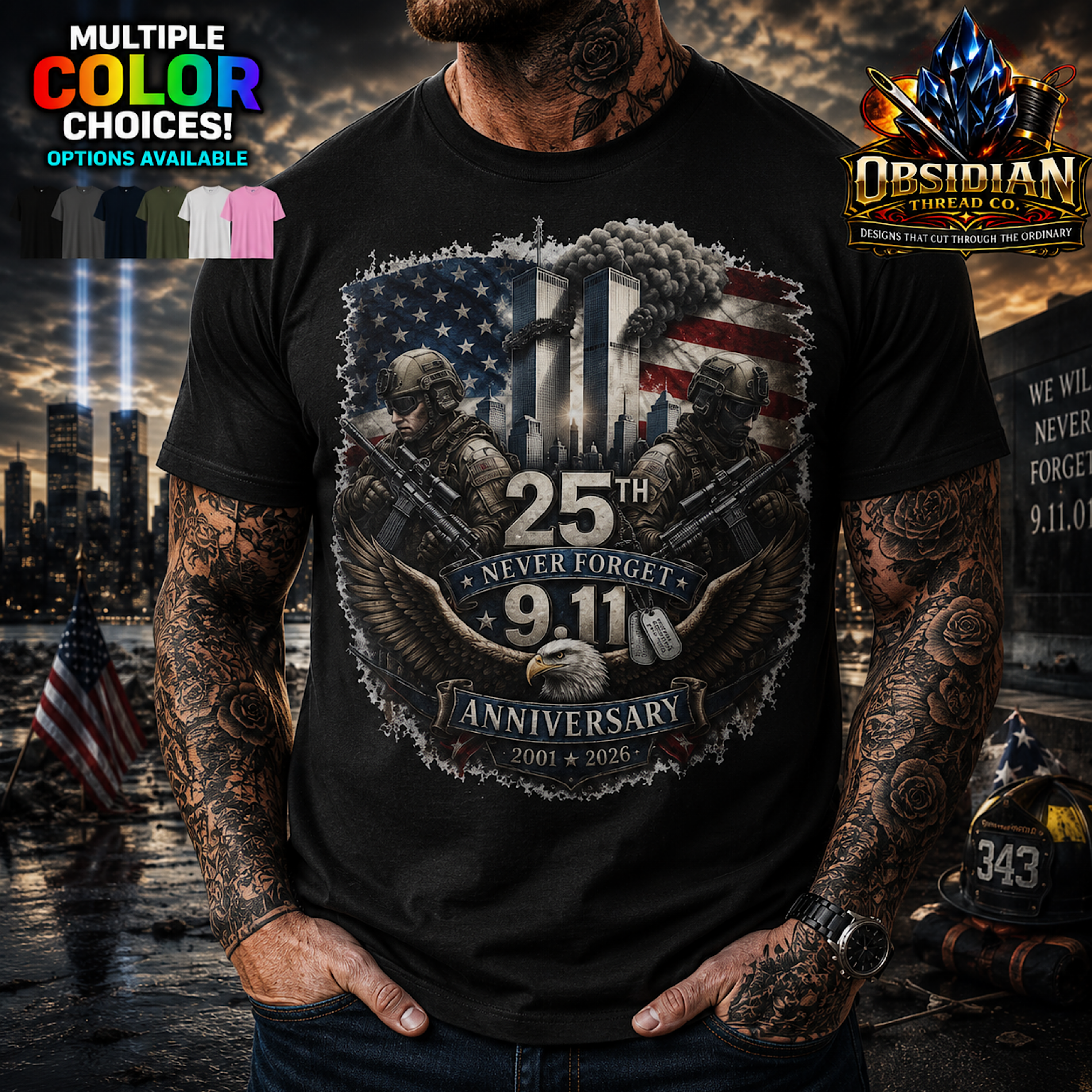 9/11 25th Anniversary Shirt Never Forget Patriotic First Responder Memorial Tee product preview