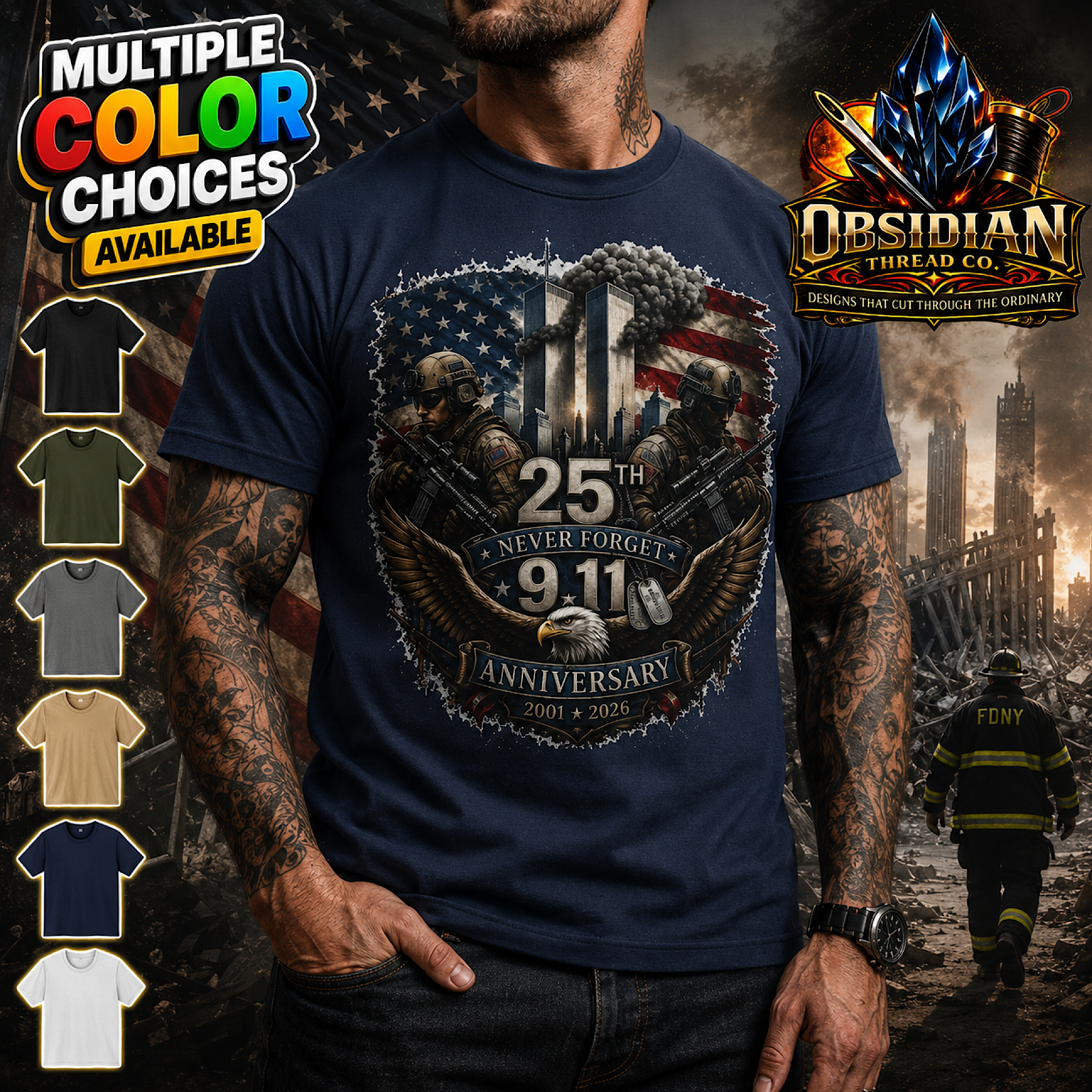 9/11 25th Anniversary Shirt Never Forget Patriotic First Responder Memorial Tee color preview 4