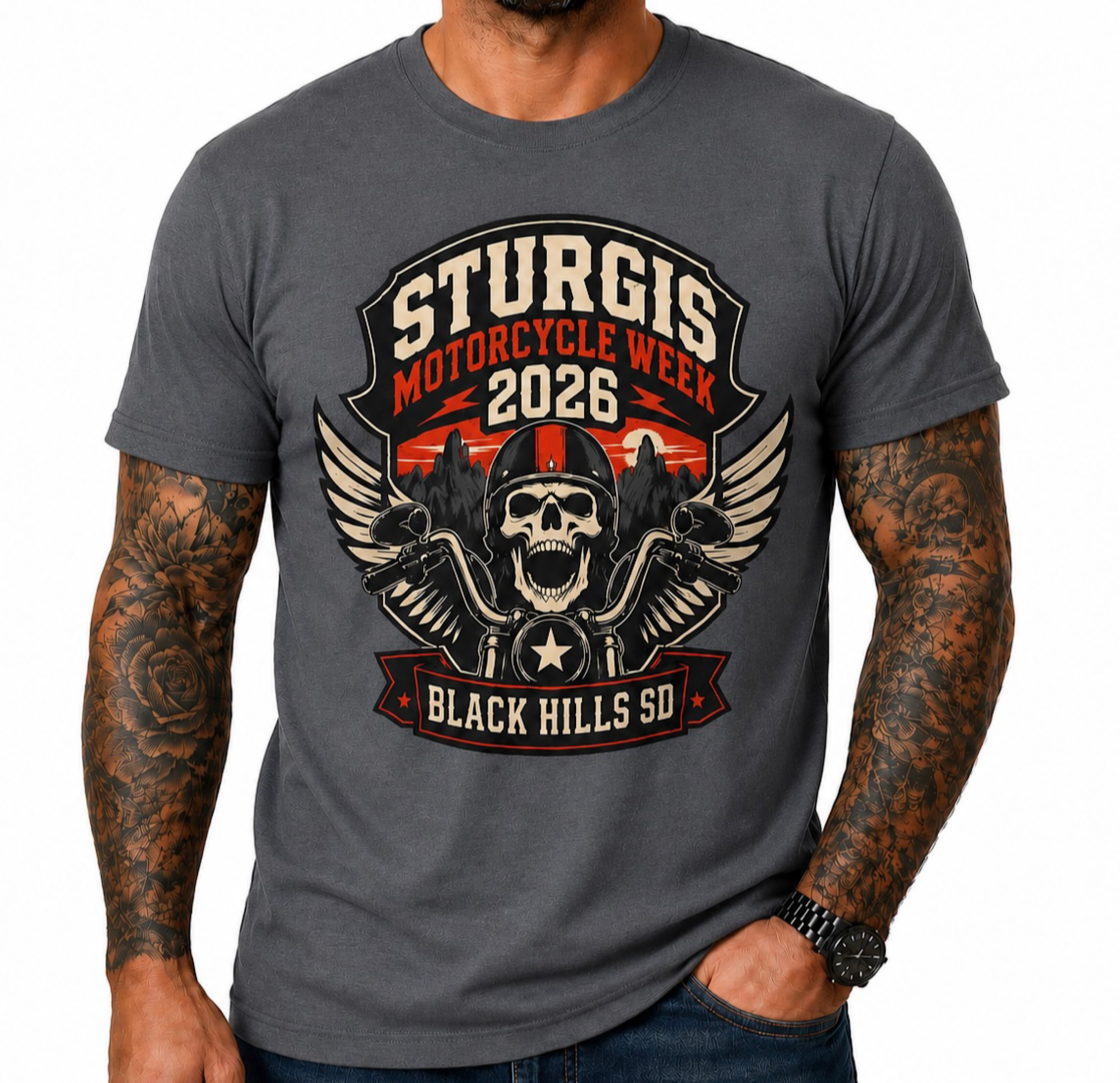Sturgis South Dakota Motorcycle Week 2026 Skull Biker Rally T-Shirt color preview 2