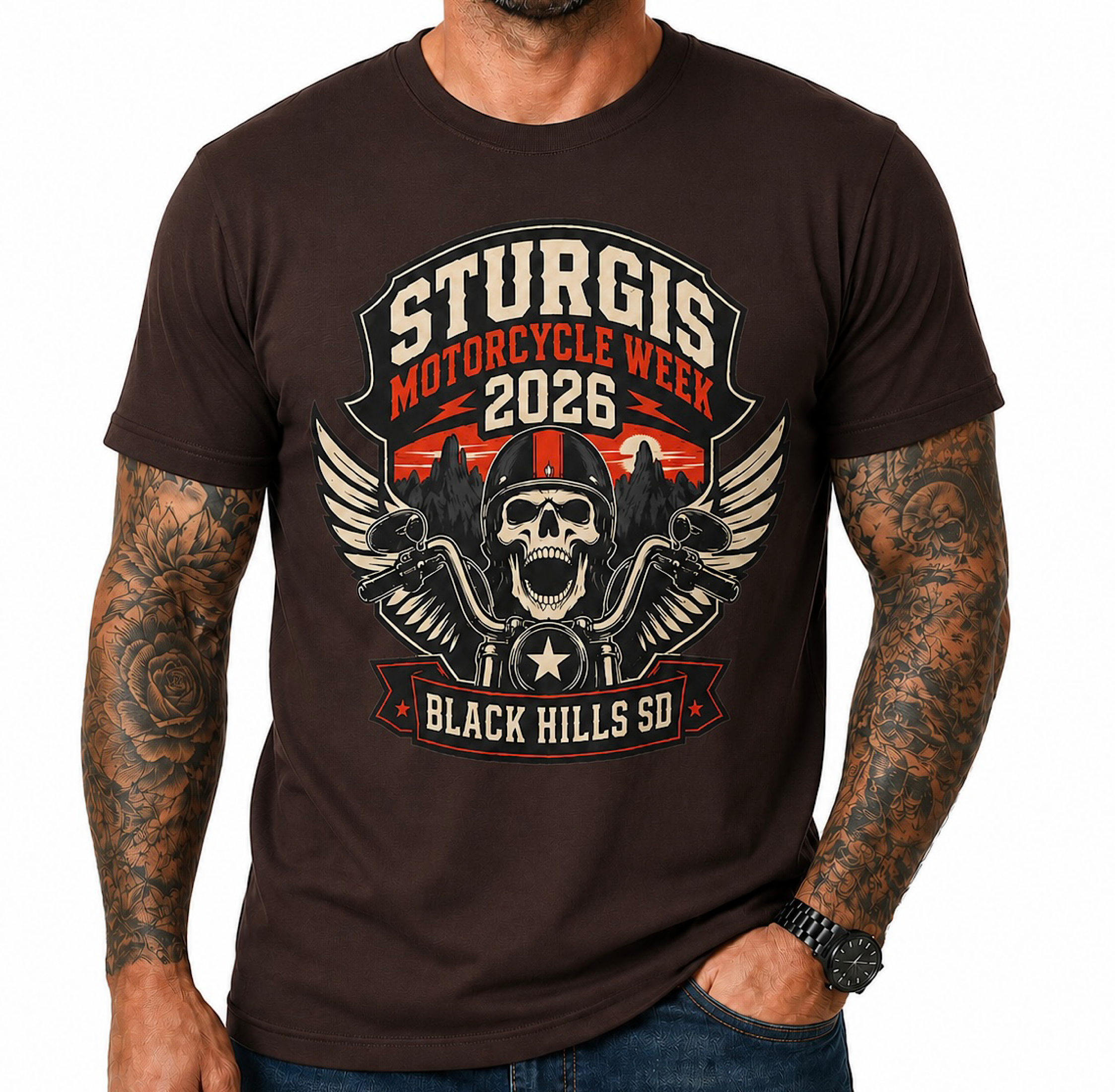 Sturgis South Dakota Motorcycle Week 2026 Skull Biker Rally T-Shirt color preview 3