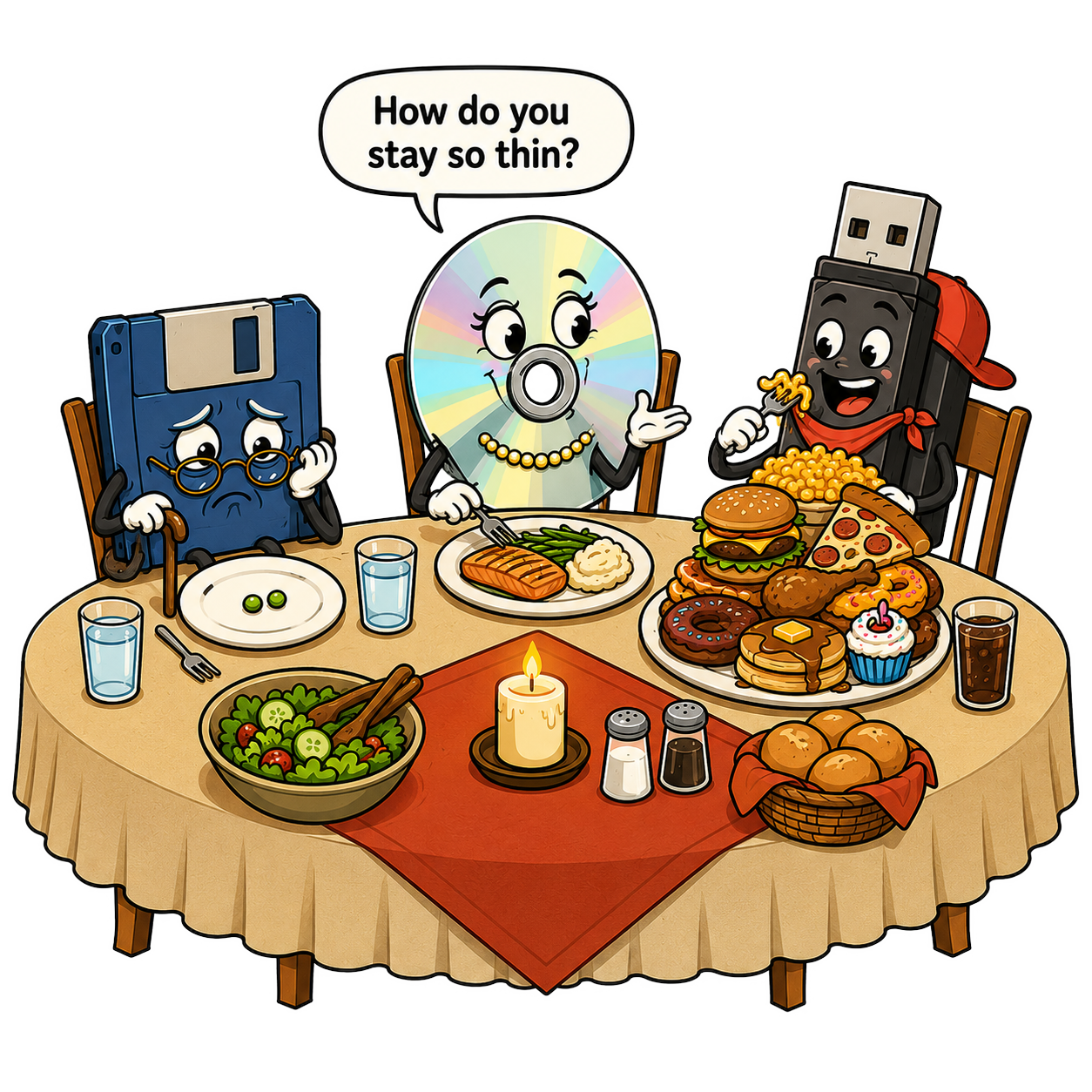 How Do You Stay So Thin? – Funny Retro Tech Family Dinner Tee