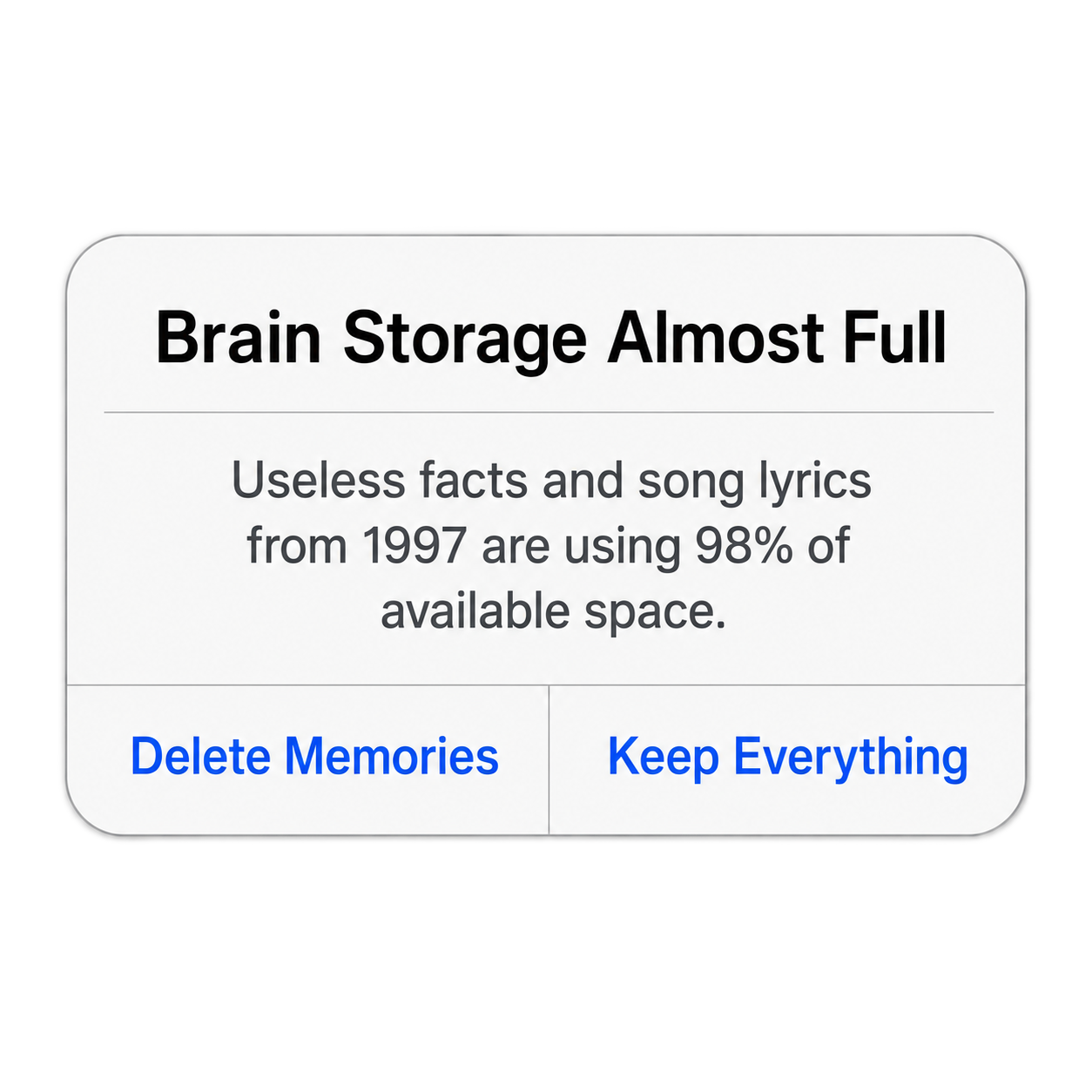 Brain Storage Almost Full T-Shirt — Funny iPhone Storage Alert Meme Tee