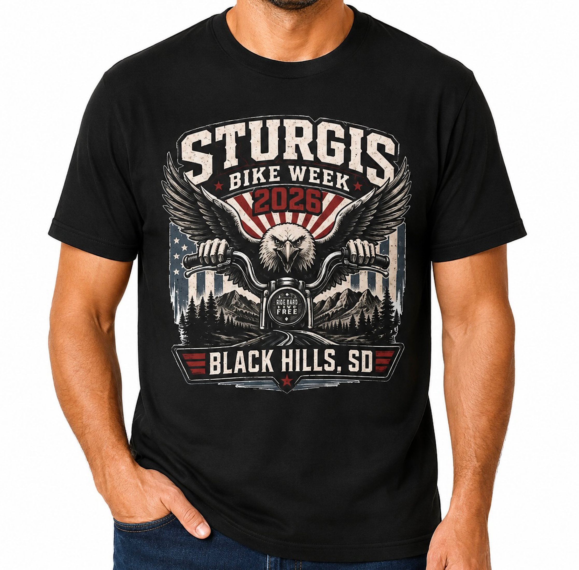 Sturgis South Dakota Bike Week 2026 Eagle Biker Motorcycle T-Shirt artwork detail