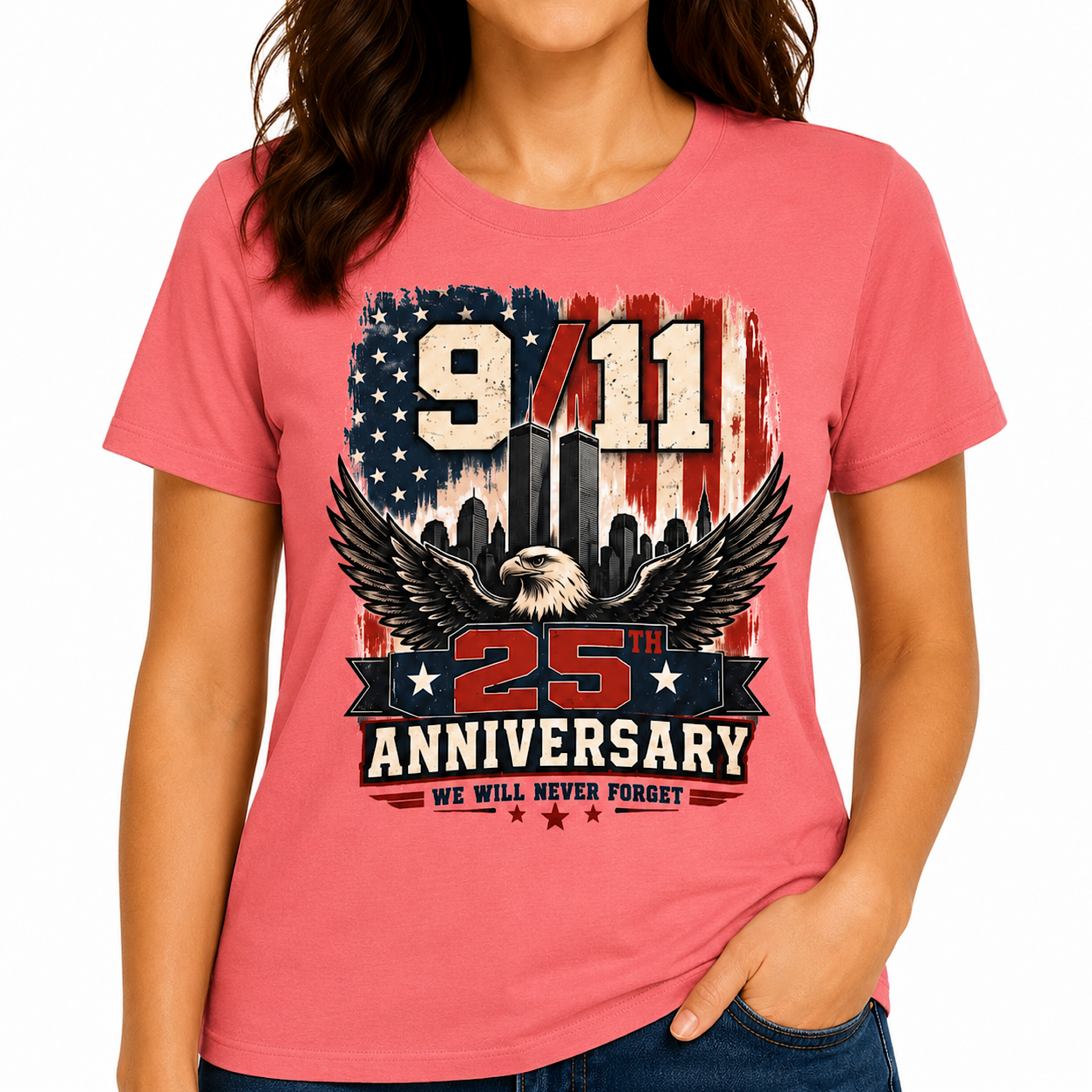 9/11 25th Anniversary Never Forget Patriotic Memorial Eagle T-Shirt color preview 4