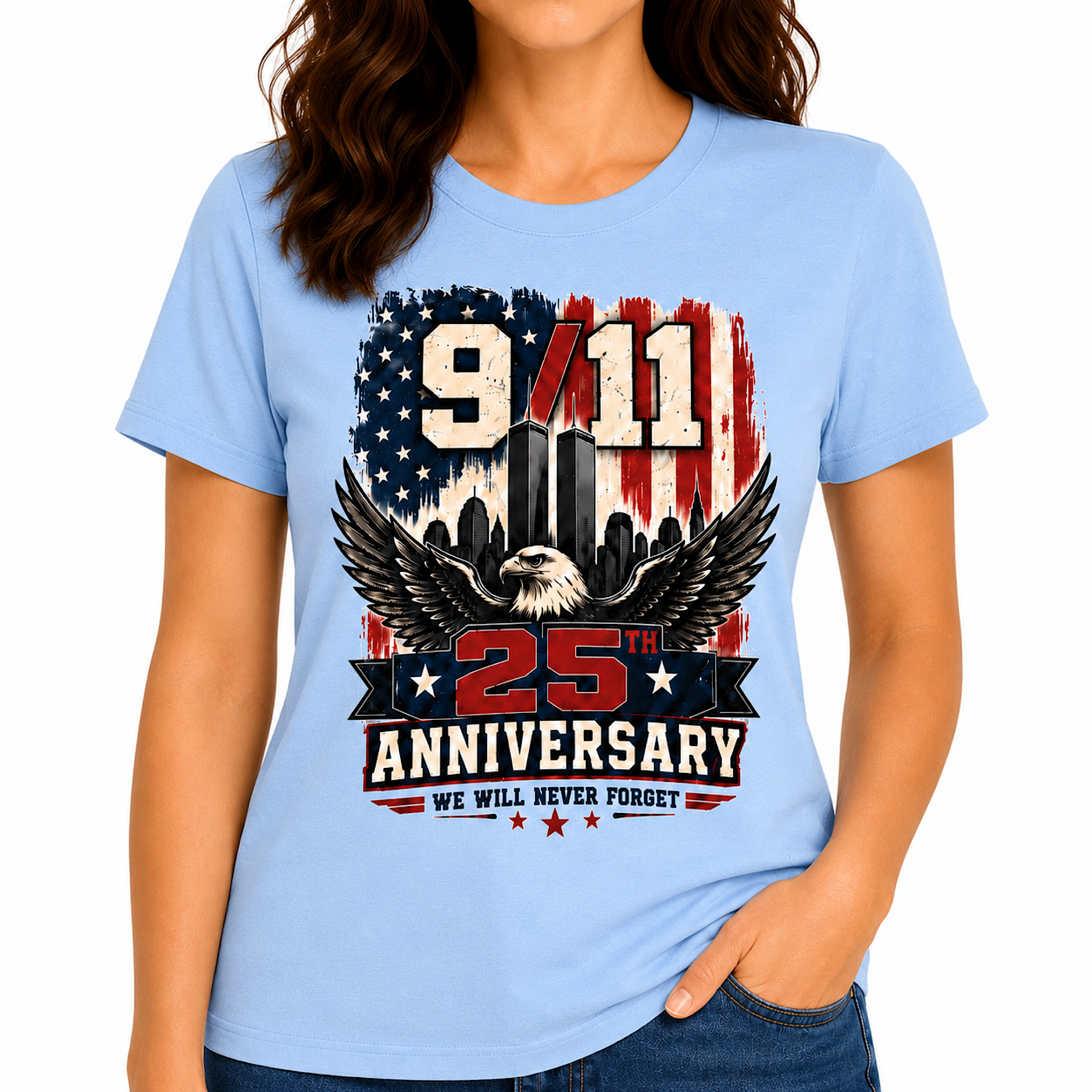 9/11 25th Anniversary Never Forget Patriotic Memorial Eagle T-Shirt color preview 2
