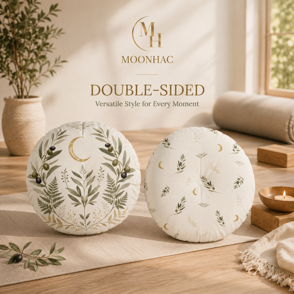 Botanical Moon Wreath Floor Cushion
