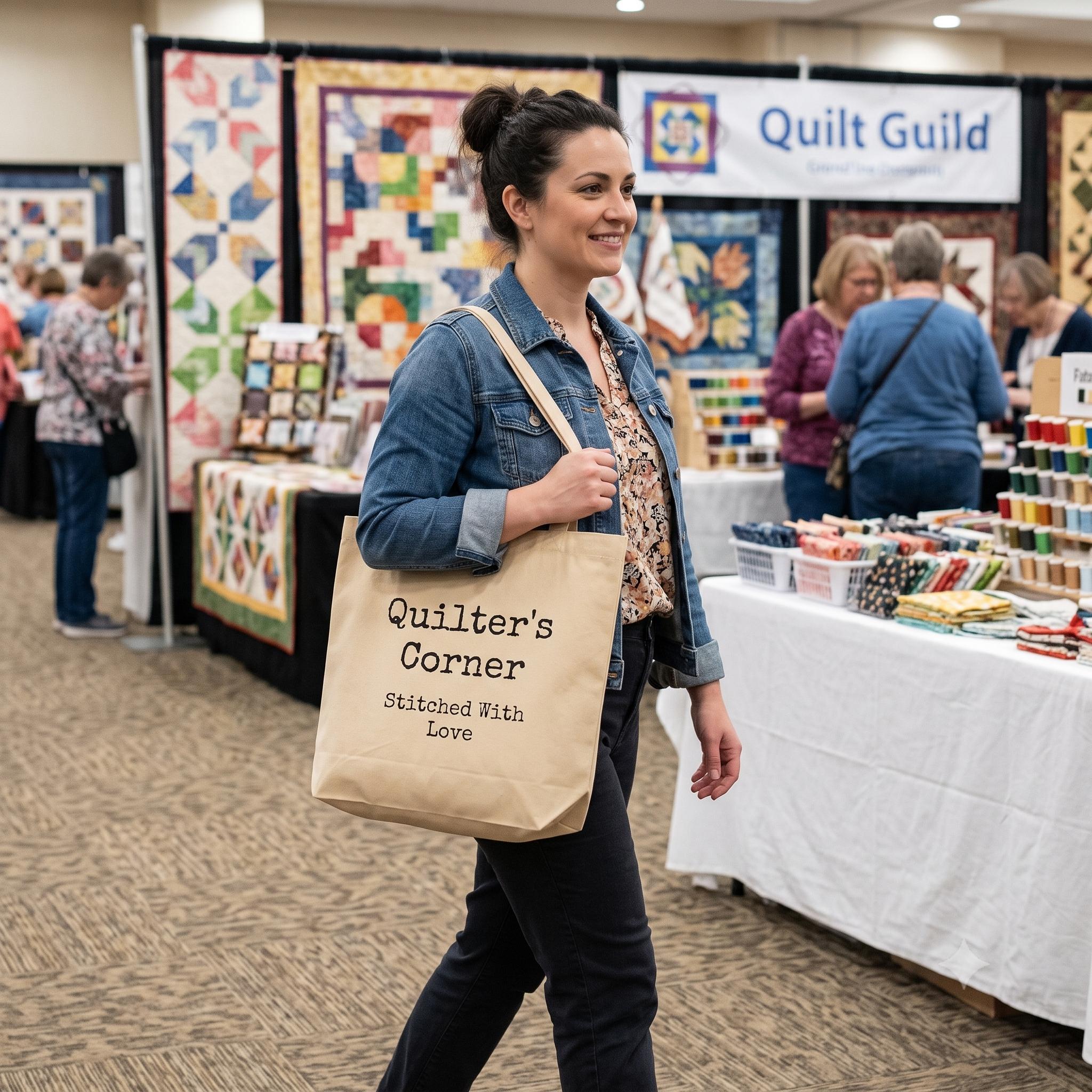 Quilter's Corner Tote Bag – "Stitched With Love" Canvas Eco Tote
