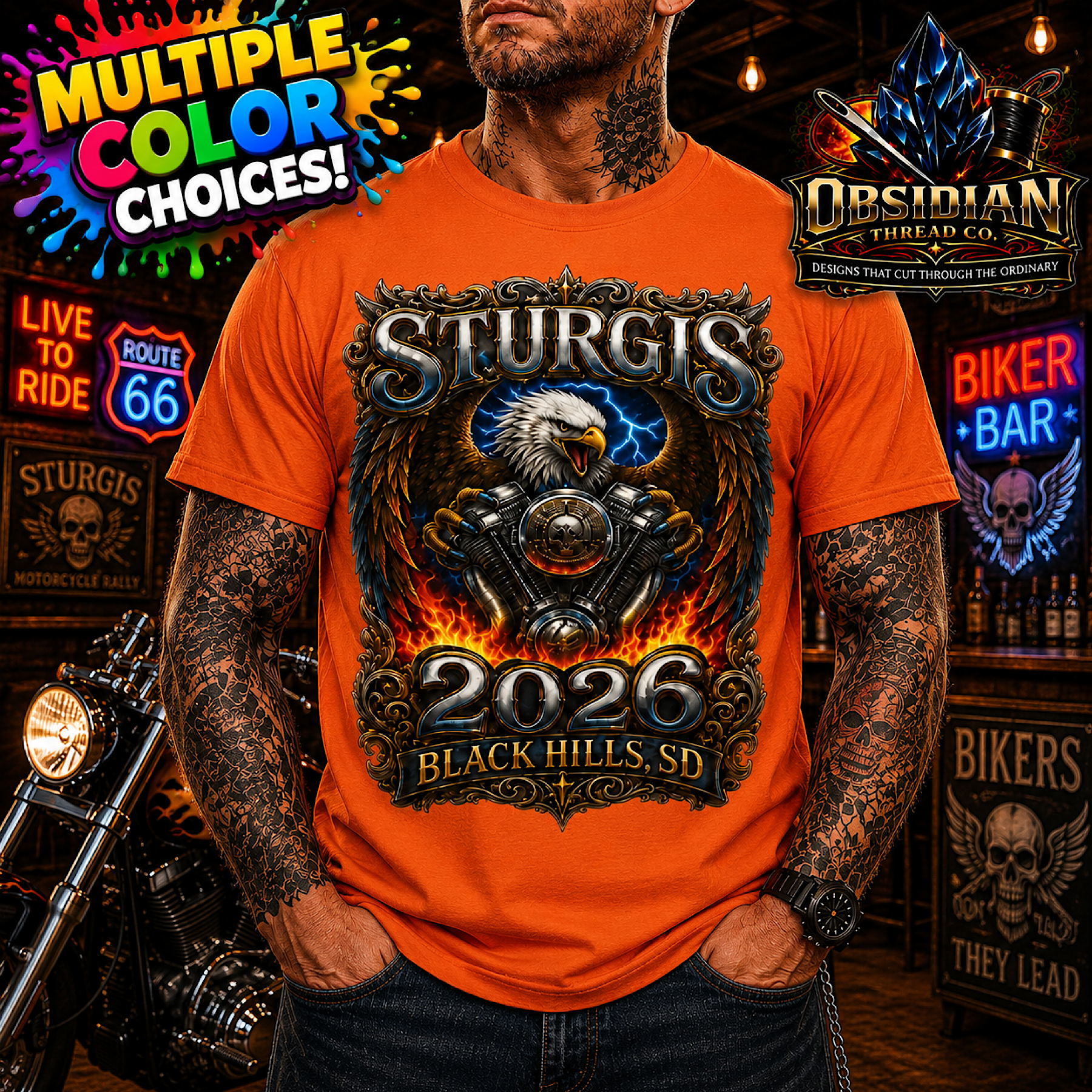 Sturgis 2026 Shirt Eagle V Twin Engine Black Hills SD Motorcycle Rally Biker color preview 3