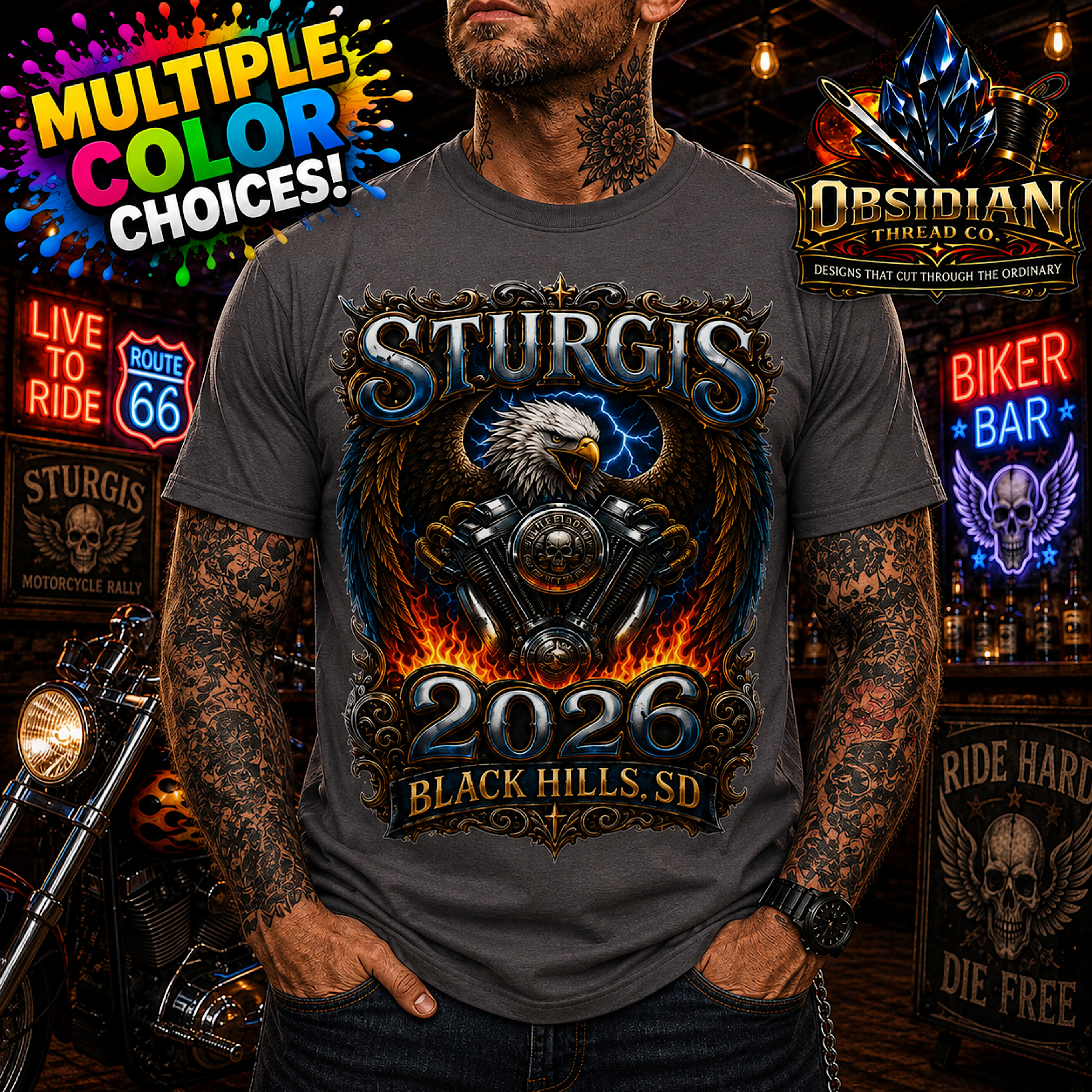 Sturgis 2026 Shirt Eagle V Twin Engine Black Hills SD Motorcycle Rally Biker color preview 2
