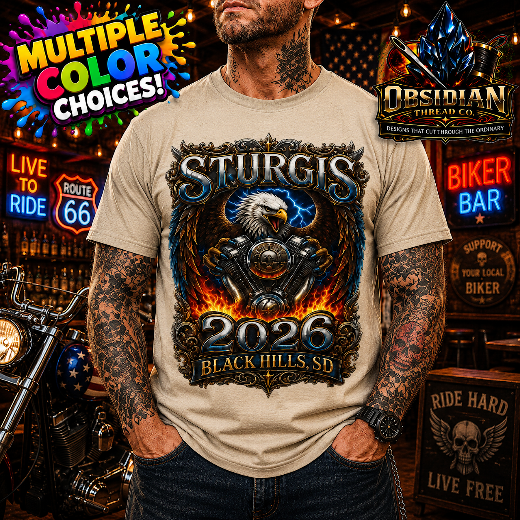 Sturgis 2026 Shirt Eagle V Twin Engine Black Hills SD Motorcycle Rally Biker color preview 4