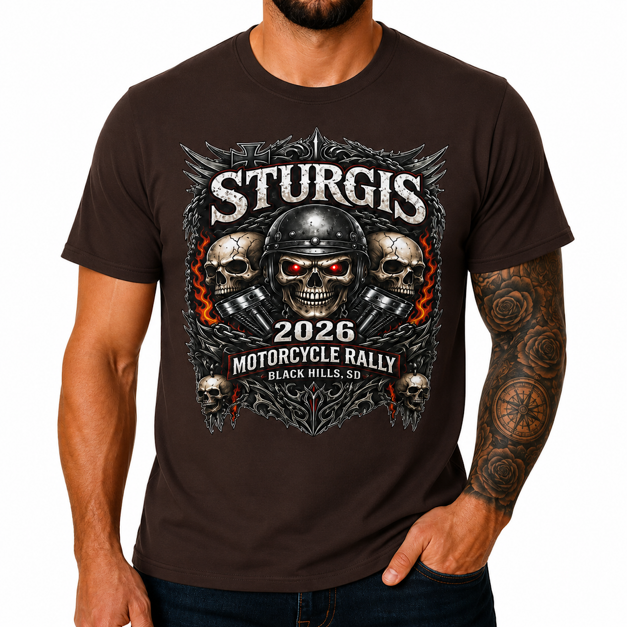 Sturgis 2026 Motorcycle Rally Skull Biker Graphic T-Shirt South Dakota color preview 3