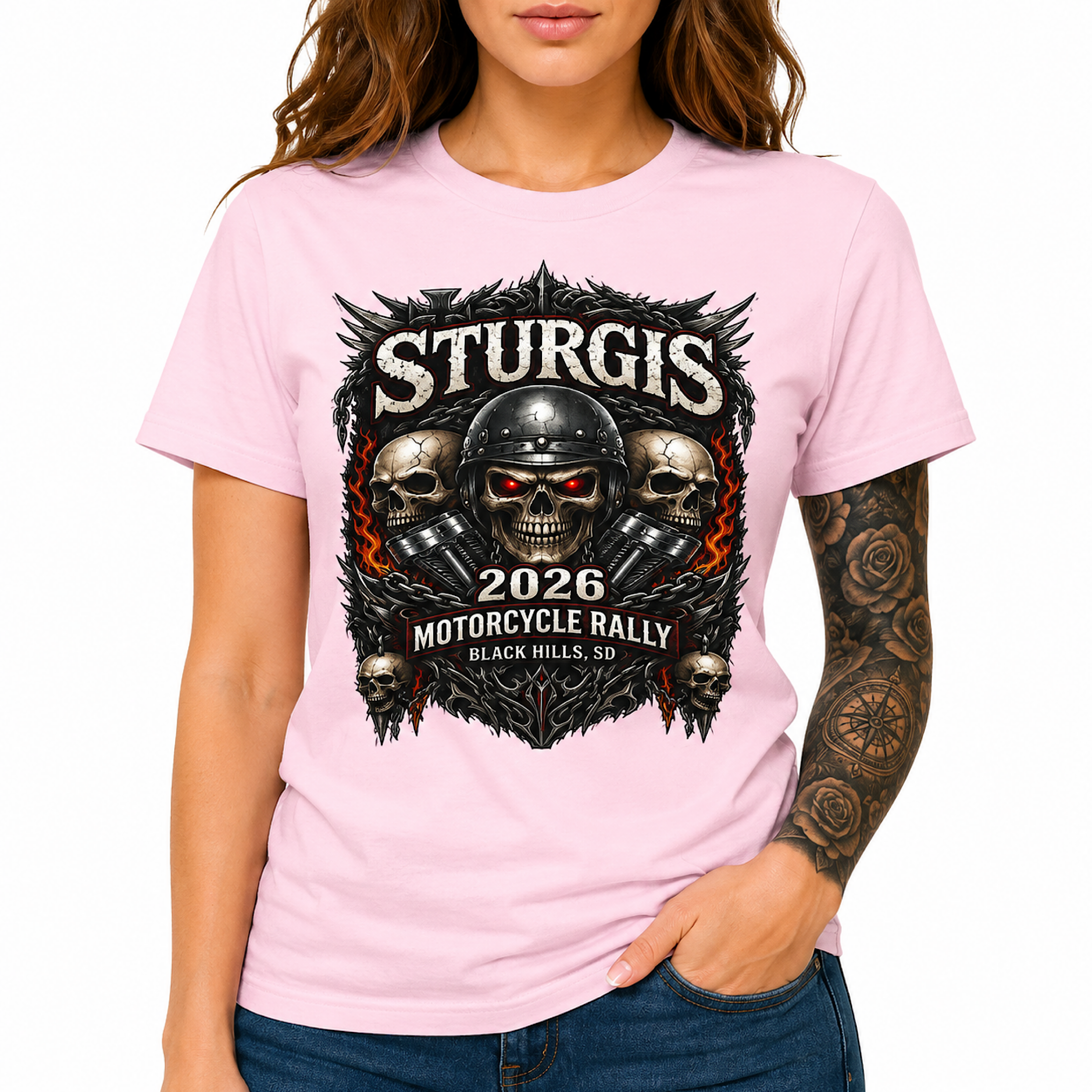Sturgis 2026 Motorcycle Rally Skull Biker Graphic T-Shirt South Dakota color preview 4