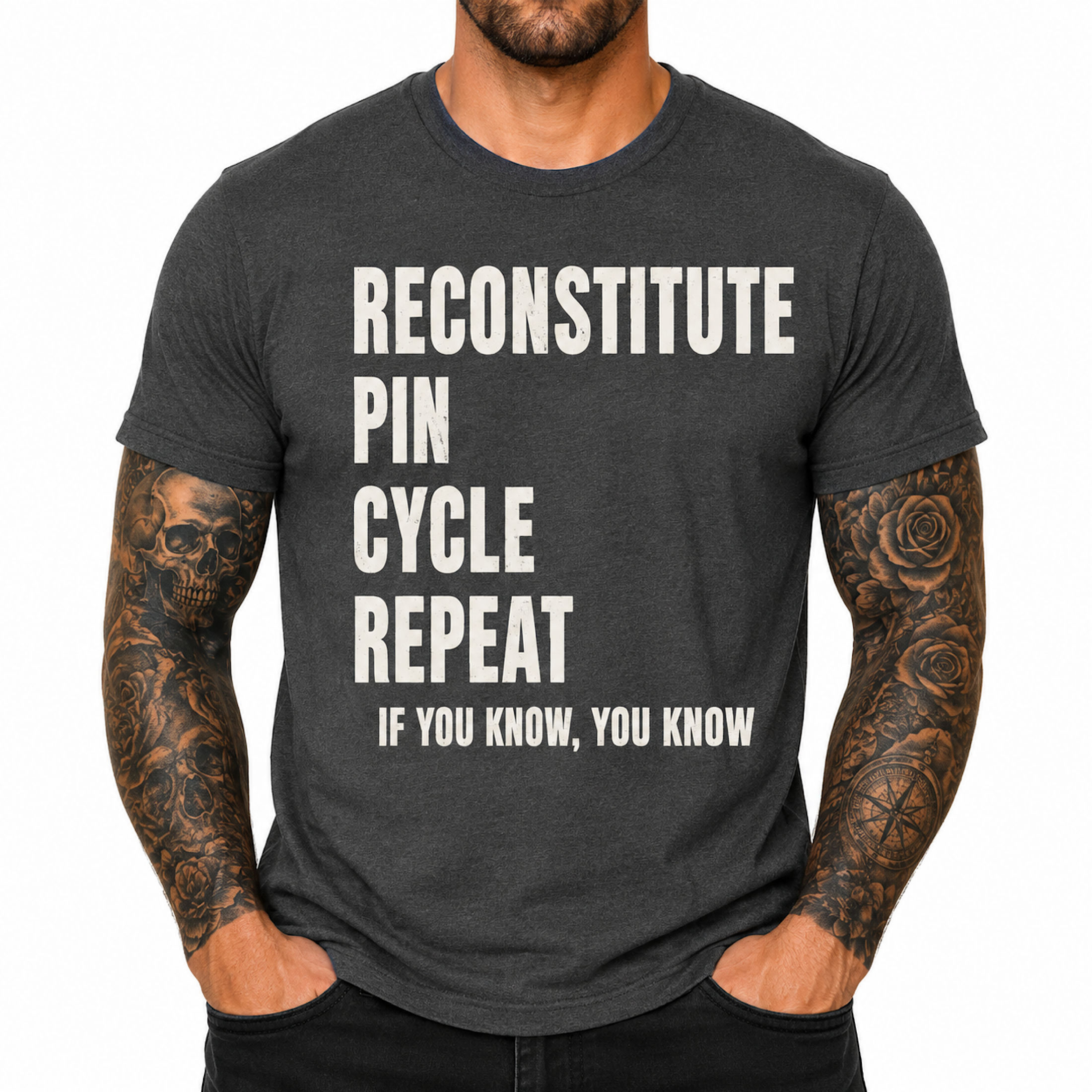 Peptide Shirt Reconstitute Pin Cycle Repeat Funny Science Biohacker Tee color preview 4