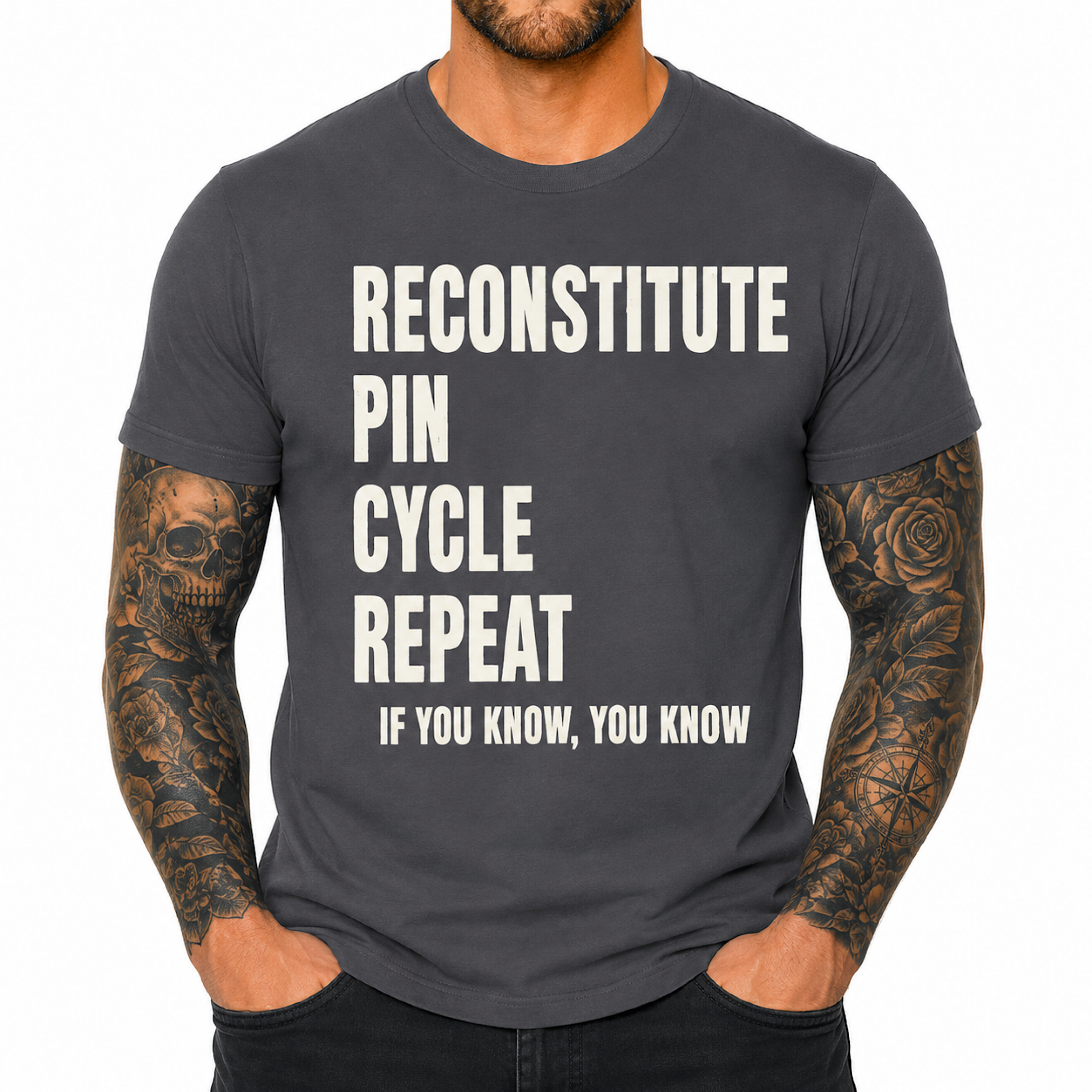 Peptide Shirt Reconstitute Pin Cycle Repeat Funny Science Biohacker Tee color preview 2