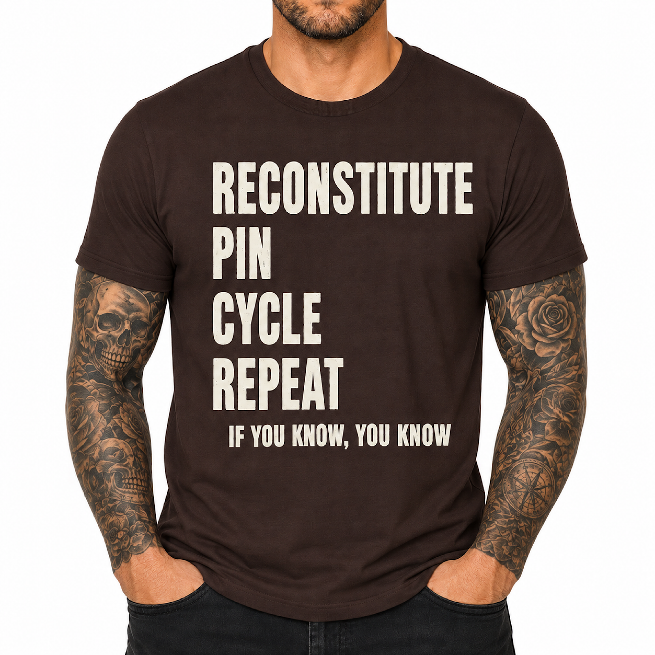 Peptide Shirt Reconstitute Pin Cycle Repeat Funny Science Biohacker Tee color preview 3