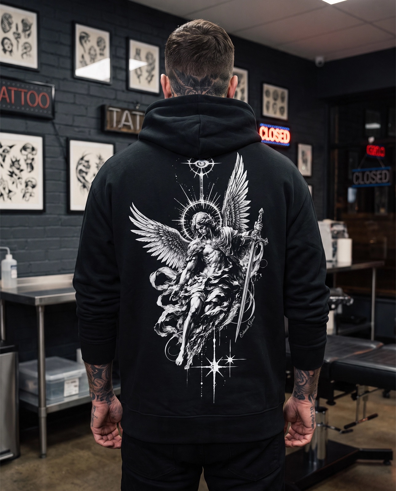 Eduardo Gomez Celestial Warrior Black AOP Hoodie