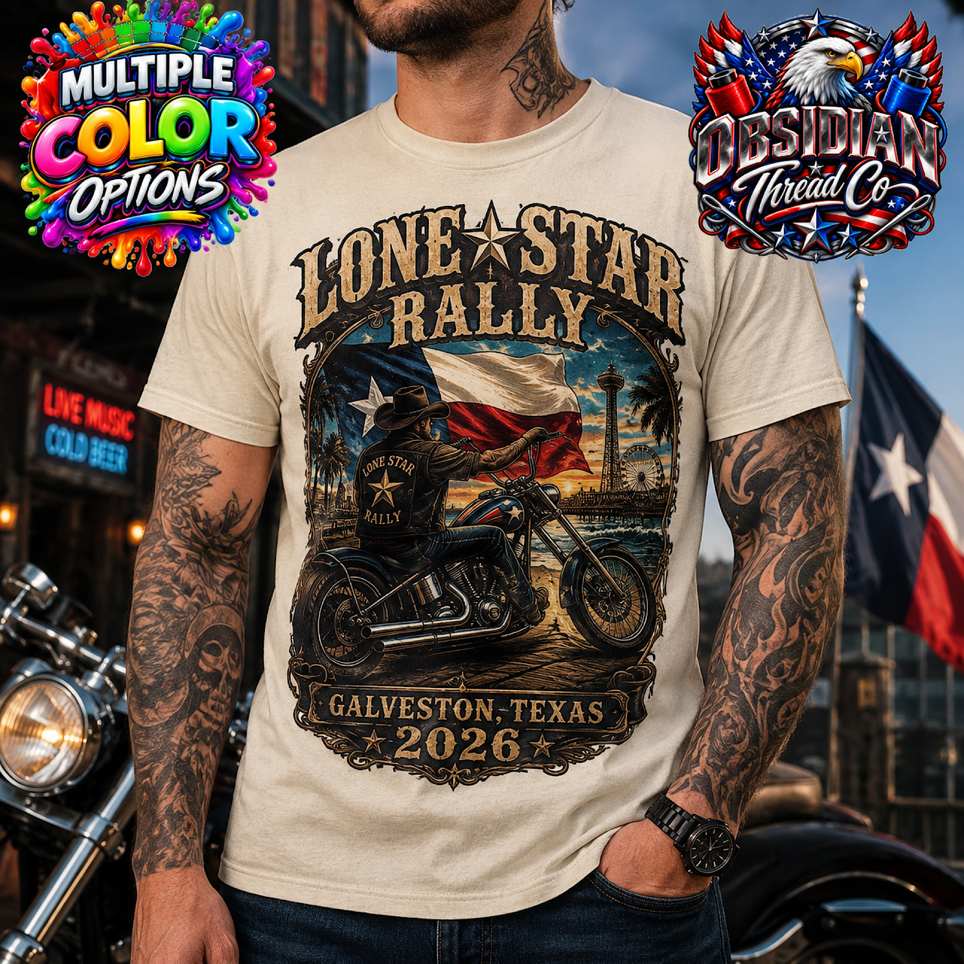Lone Star Rally 2026 Shirt Galveston Texas Motorcycle Biker Rally Tee No Harley color preview 3