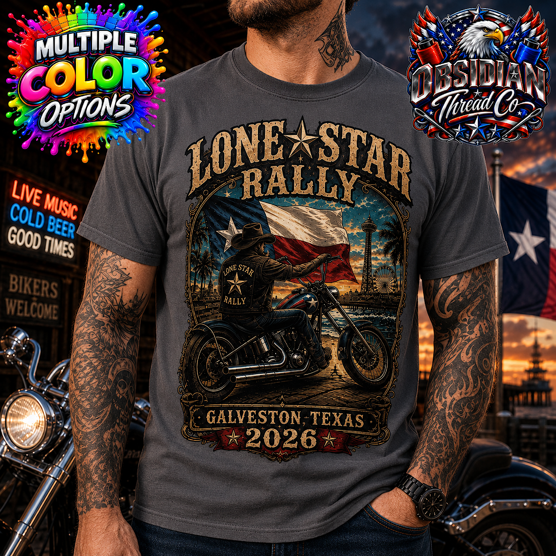Lone Star Rally 2026 Shirt Galveston Texas Motorcycle Biker Rally Tee No Harley color preview 2